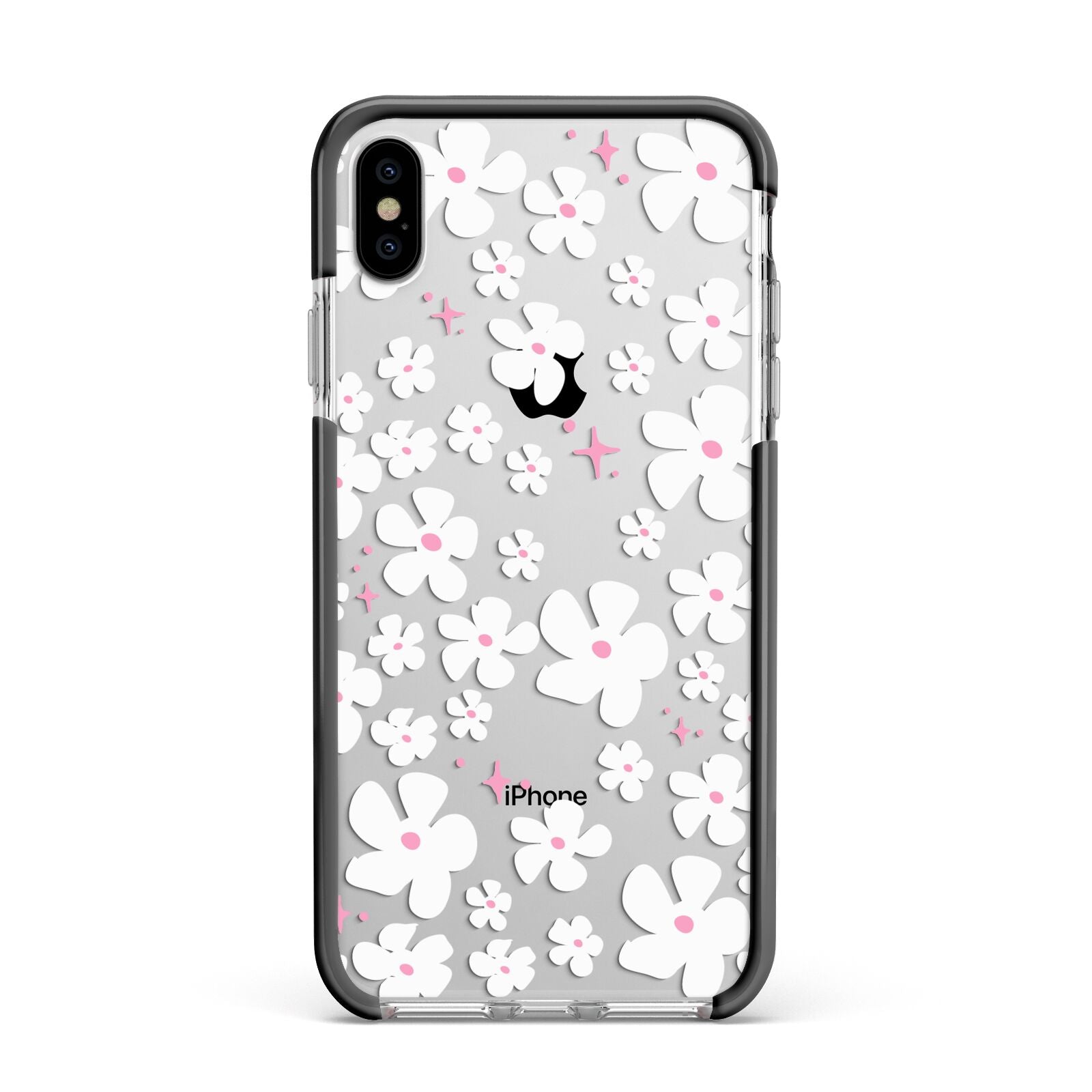 Abstract Daisy Apple iPhone Xs Max Impact Case Black Edge on Silver Phone