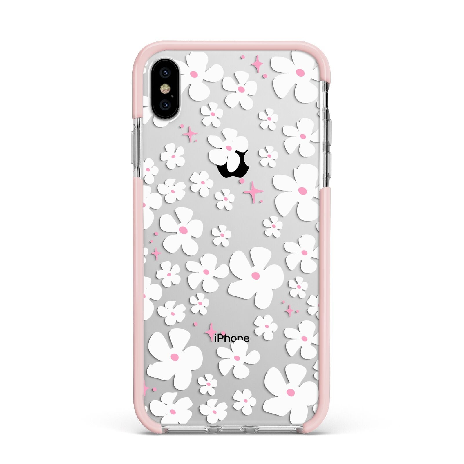 Abstract Daisy Apple iPhone Xs Max Impact Case Pink Edge on Silver Phone