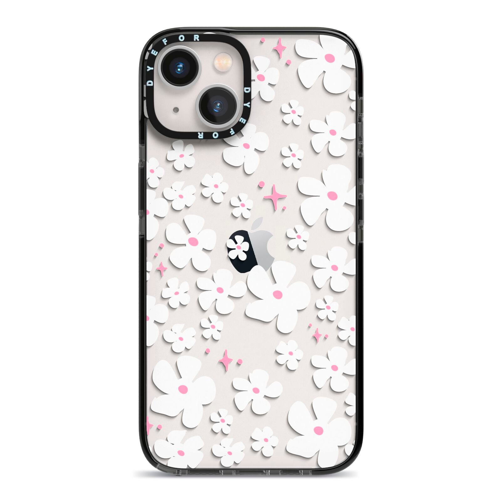 Abstract Daisy iPhone 13 Black Impact Case on Silver phone