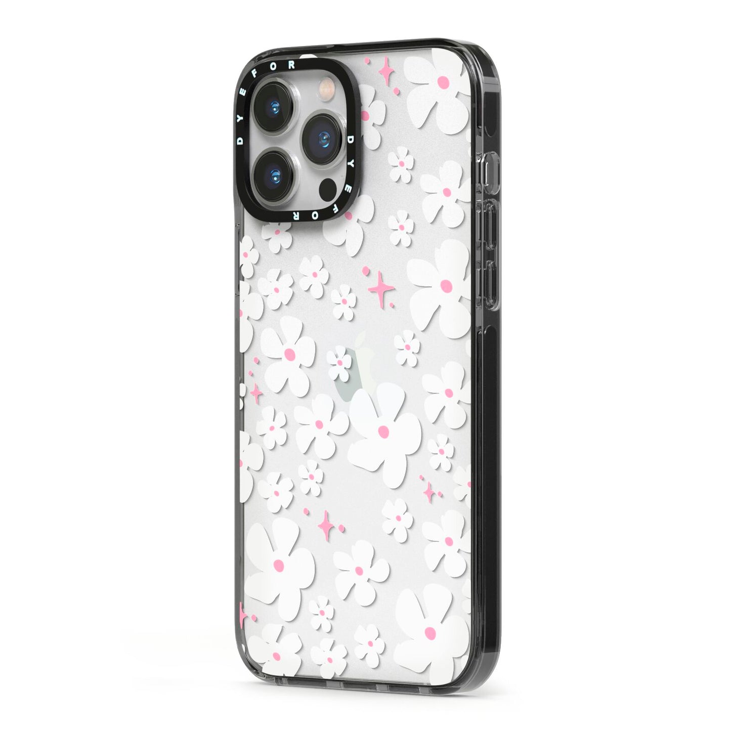Abstract Daisy iPhone 13 Pro Max Black Impact Case Side Angle on Silver phone