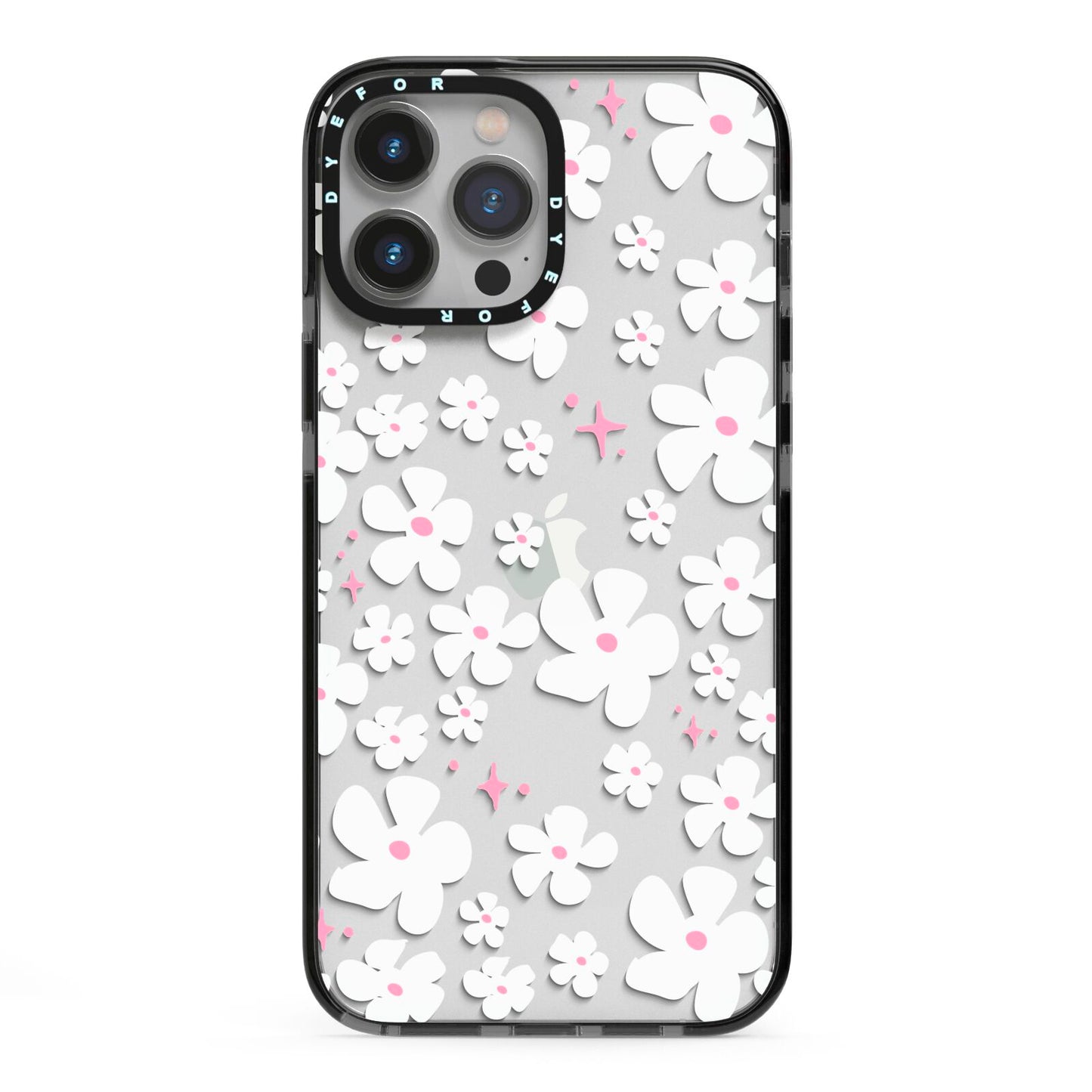 Abstract Daisy iPhone 13 Pro Max Black Impact Case on Silver phone
