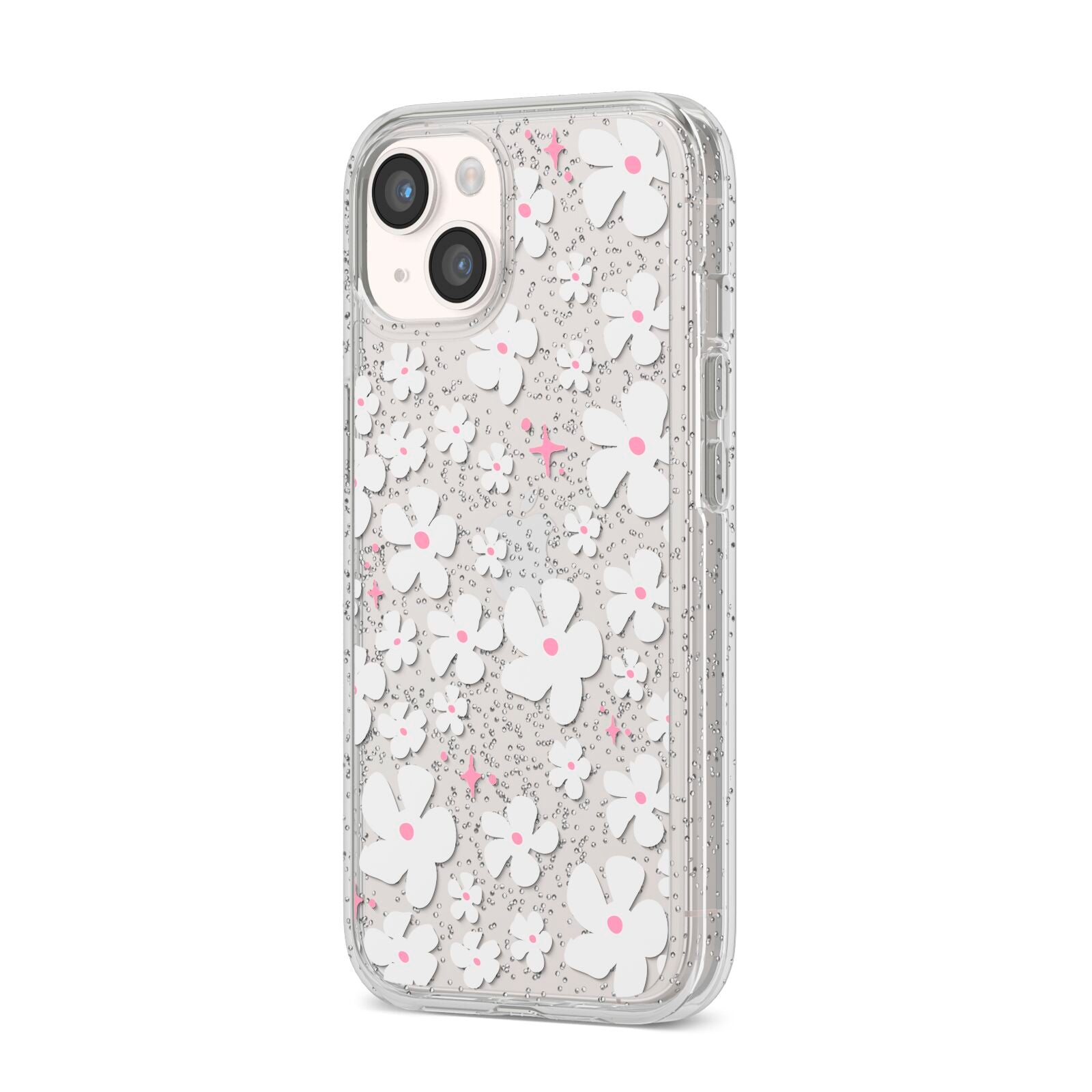 Abstract Daisy iPhone 14 Glitter Tough Case Starlight Angled Image