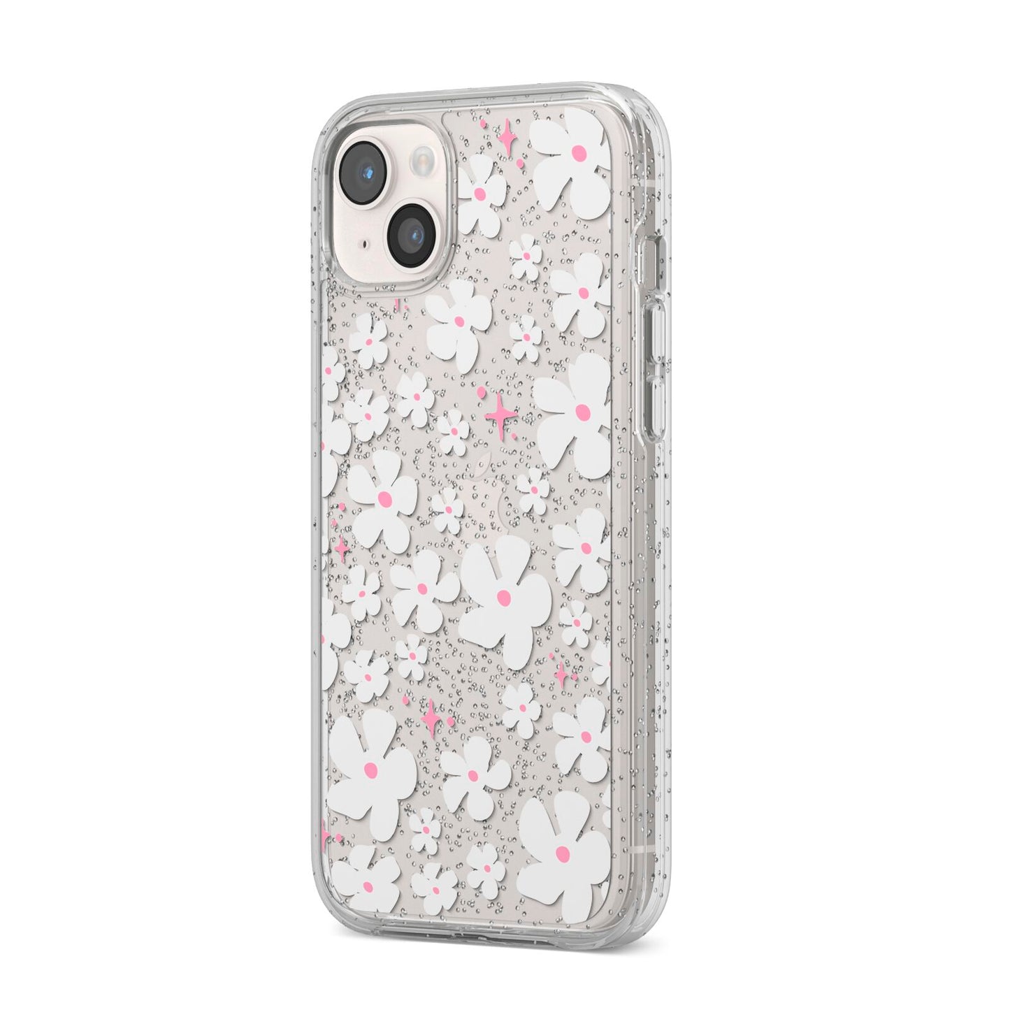 Abstract Daisy iPhone 14 Plus Glitter Tough Case Starlight Angled Image