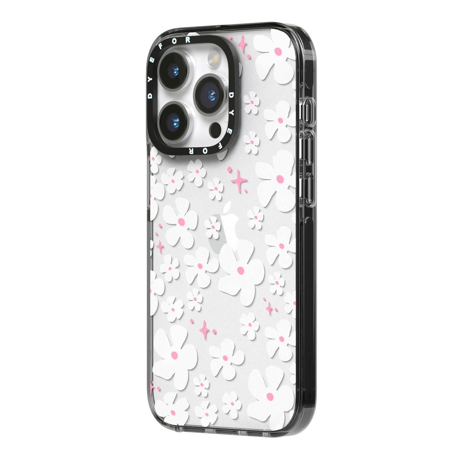 Abstract Daisy iPhone 14 Pro Black Impact Case Side Angle on Silver phone
