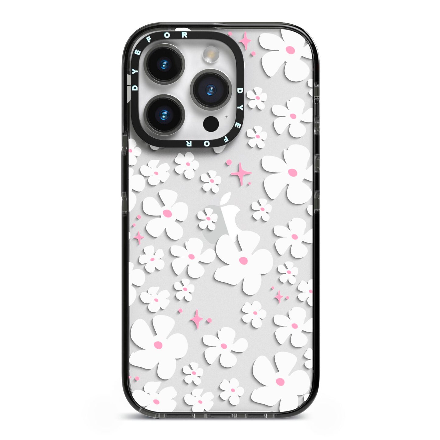 Abstract Daisy iPhone 14 Pro Black Impact Case on Silver phone