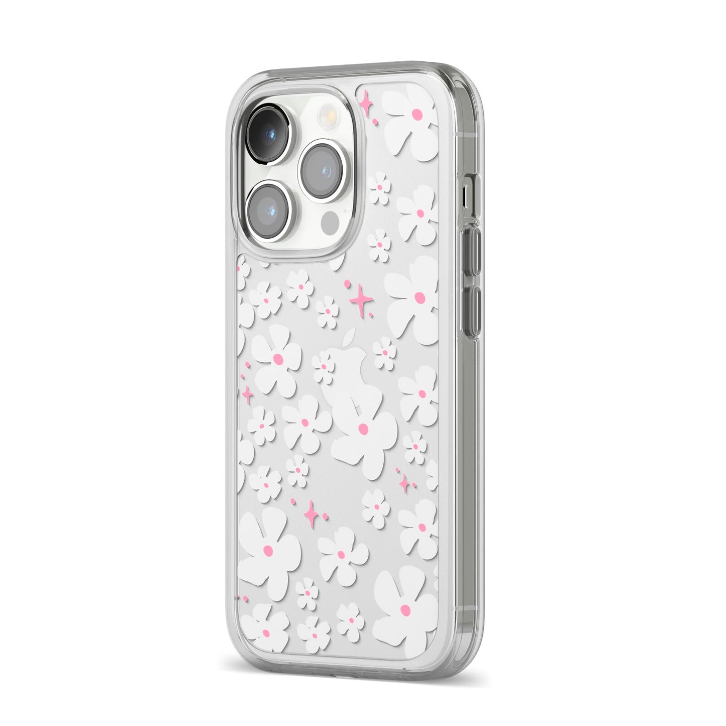 Abstract Daisy iPhone 14 Pro Clear Tough Case Silver Angled Image