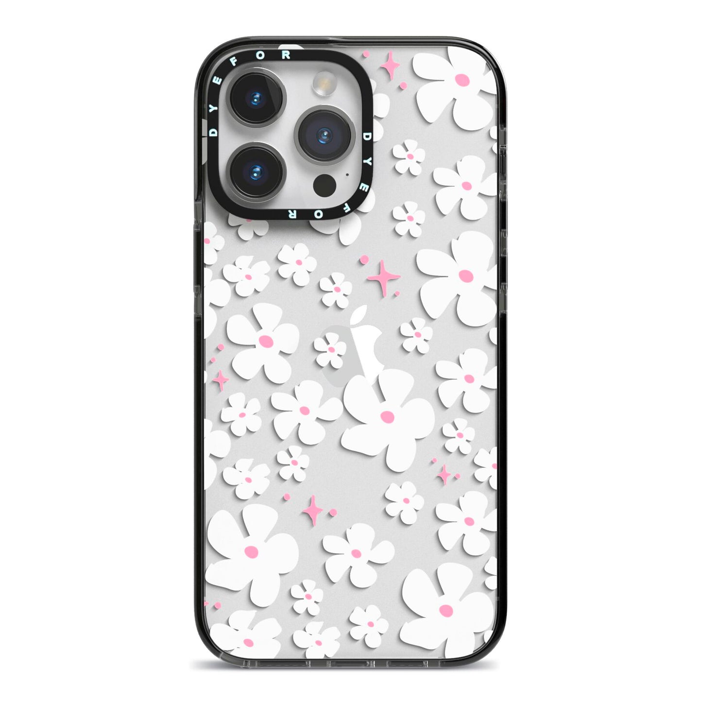 Abstract Daisy iPhone 14 Pro Max Black Impact Case on Silver phone