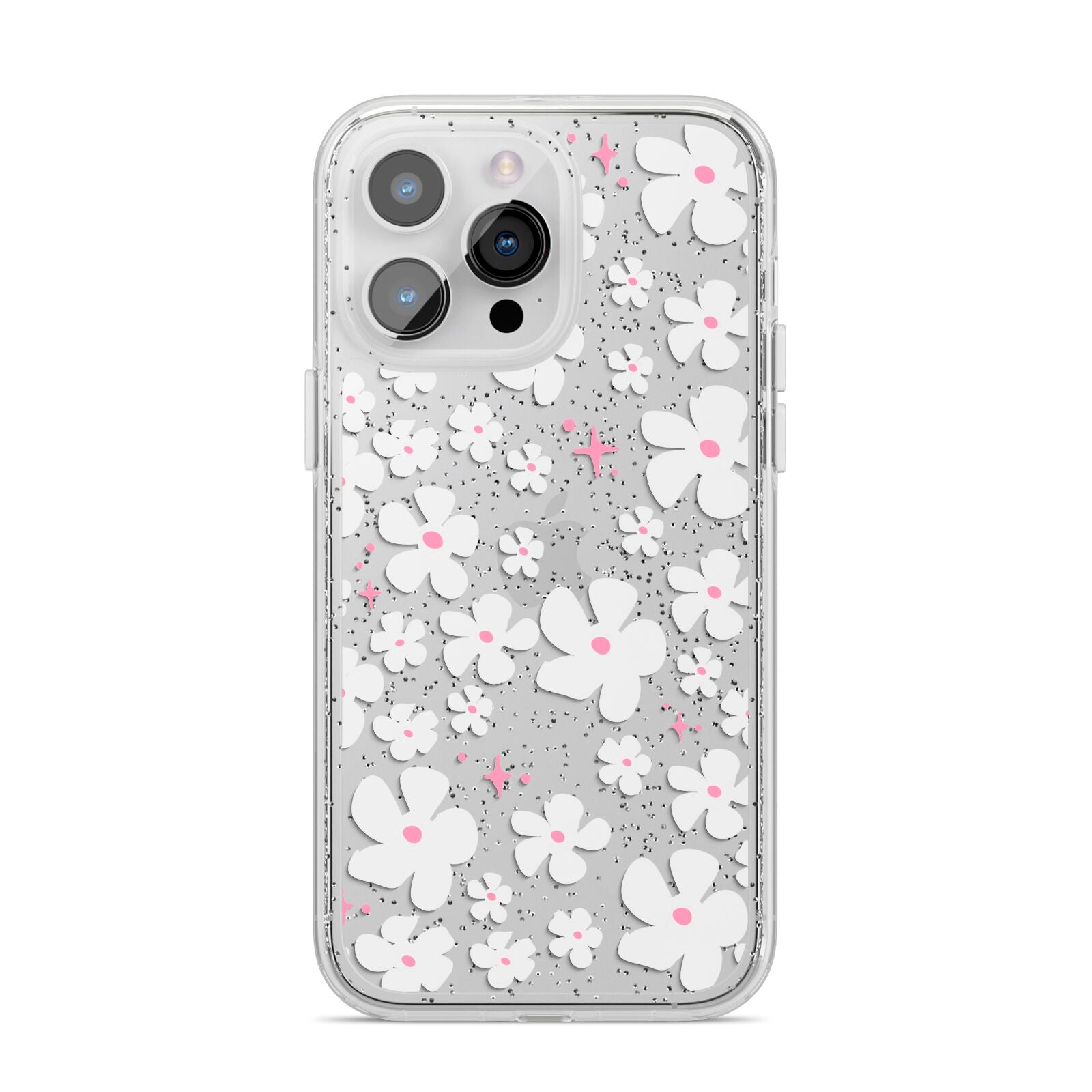 Abstract Daisy iPhone 14 Pro Max Glitter Tough Case Silver