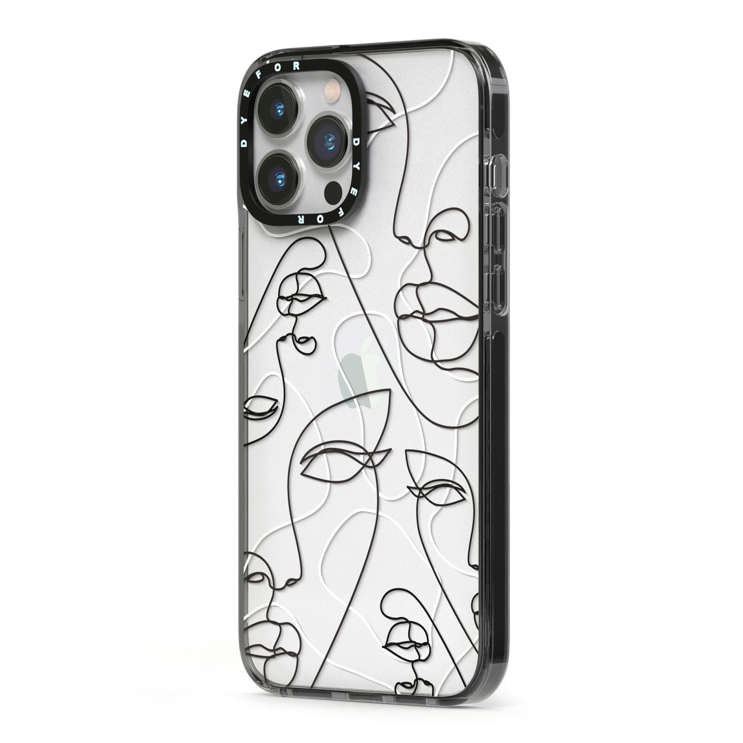Abstract Face iPhone 13 Pro Max Black Impact Case Side Angle on Silver phone