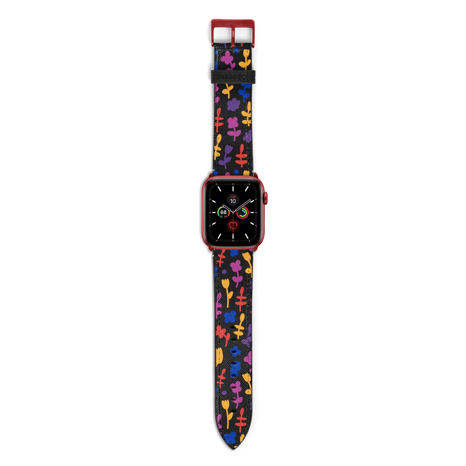 Abstract Floral Apple Watch Strap with Red Hardware