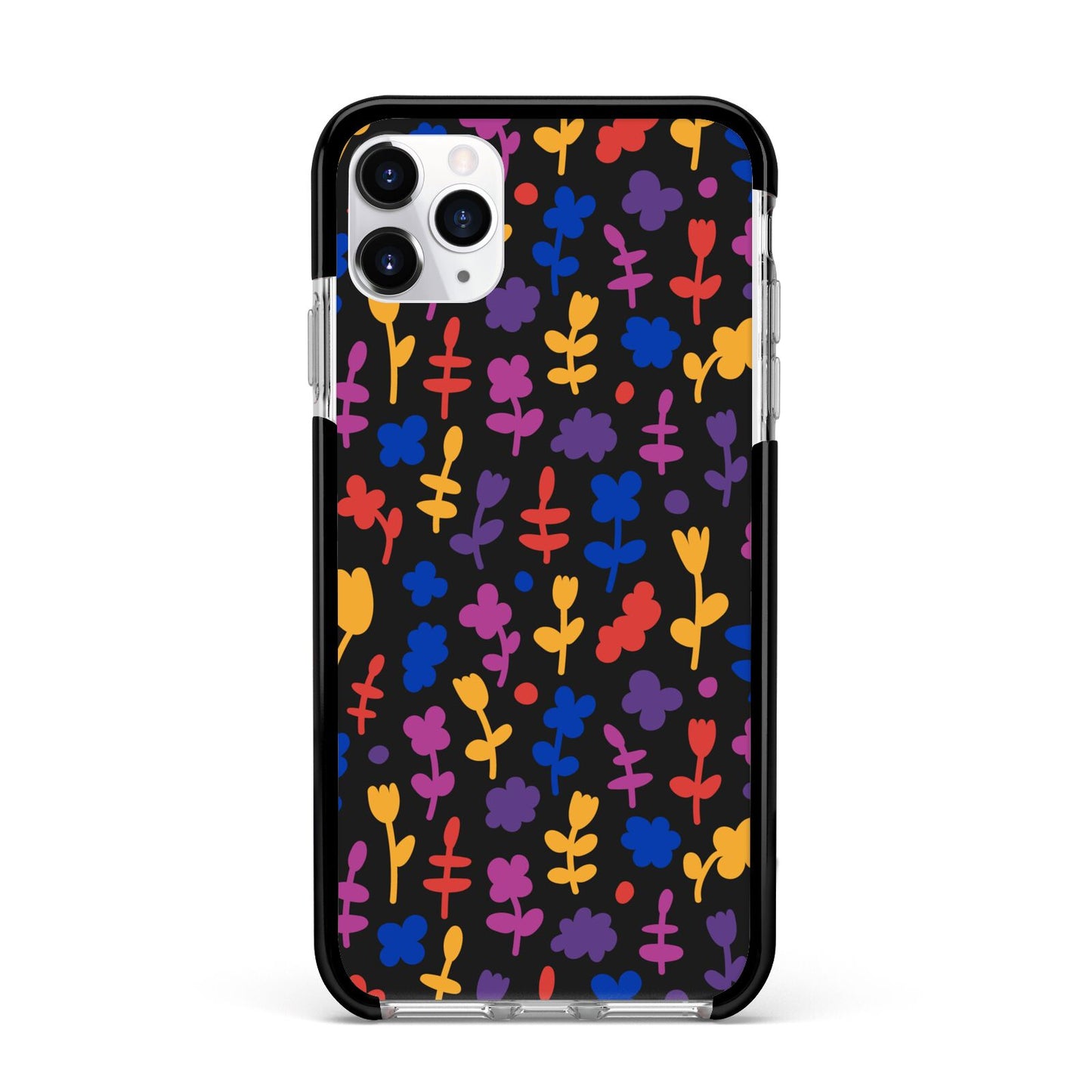 Abstract Floral Apple iPhone 11 Pro Max in Silver with Black Impact Case