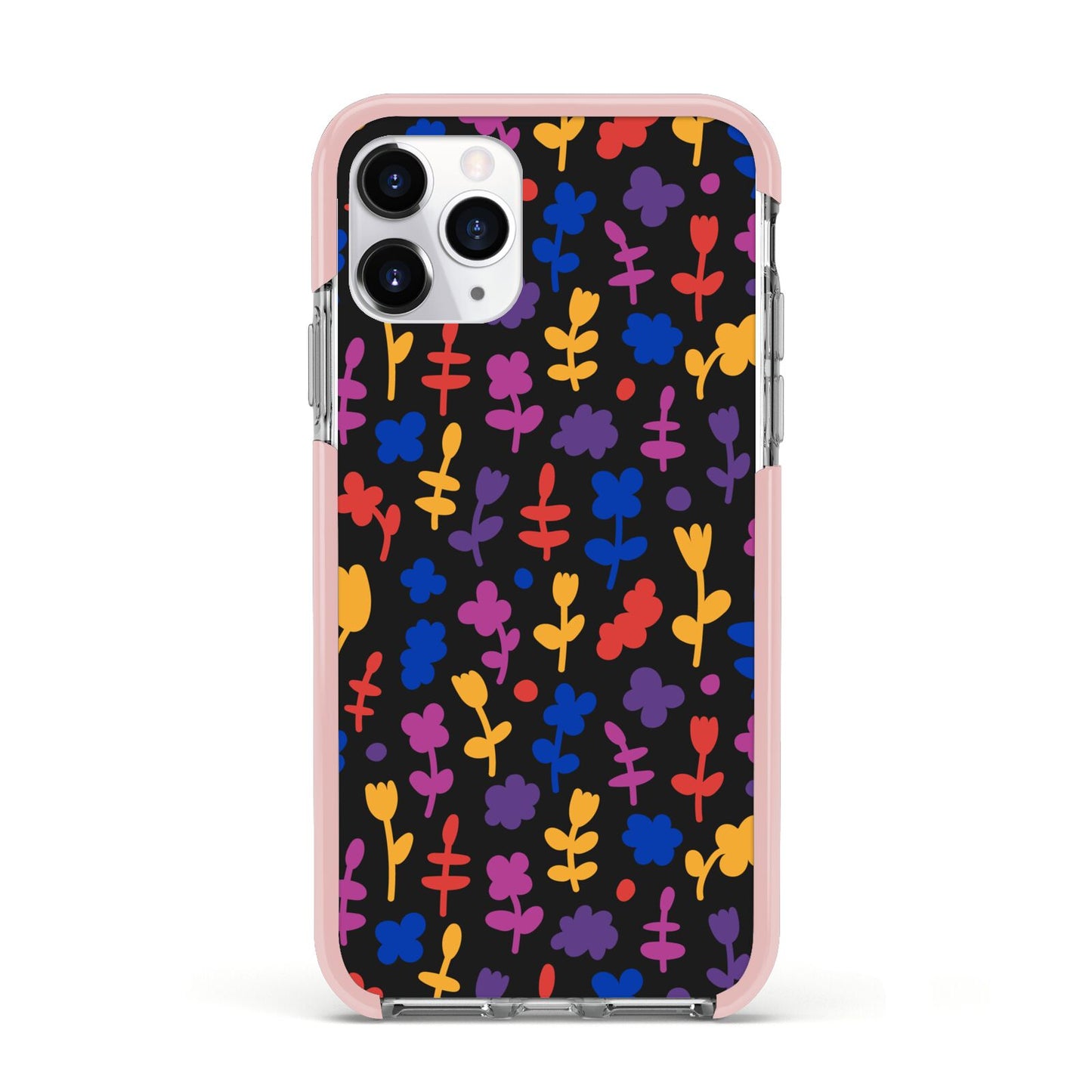 Abstract Floral Apple iPhone 11 Pro in Silver with Pink Impact Case