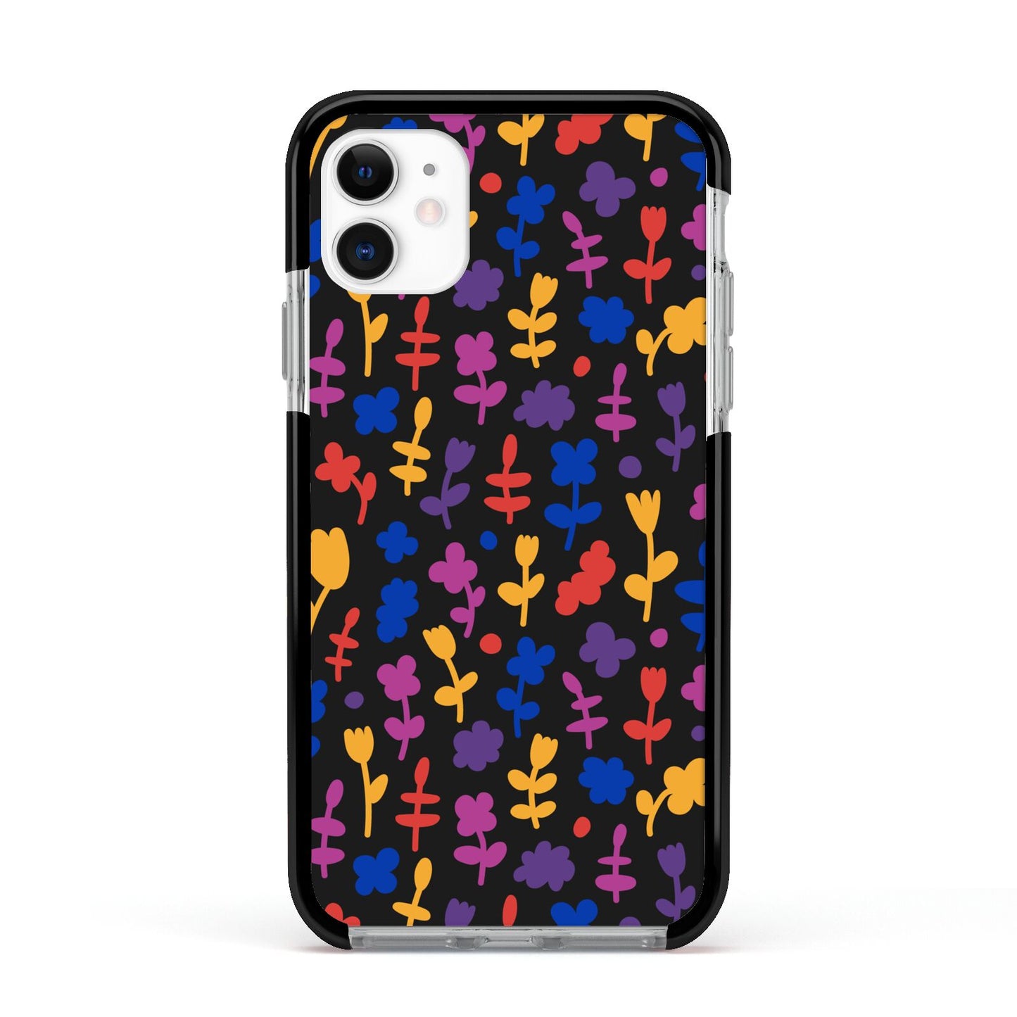 Abstract Floral Apple iPhone 11 in White with Black Impact Case