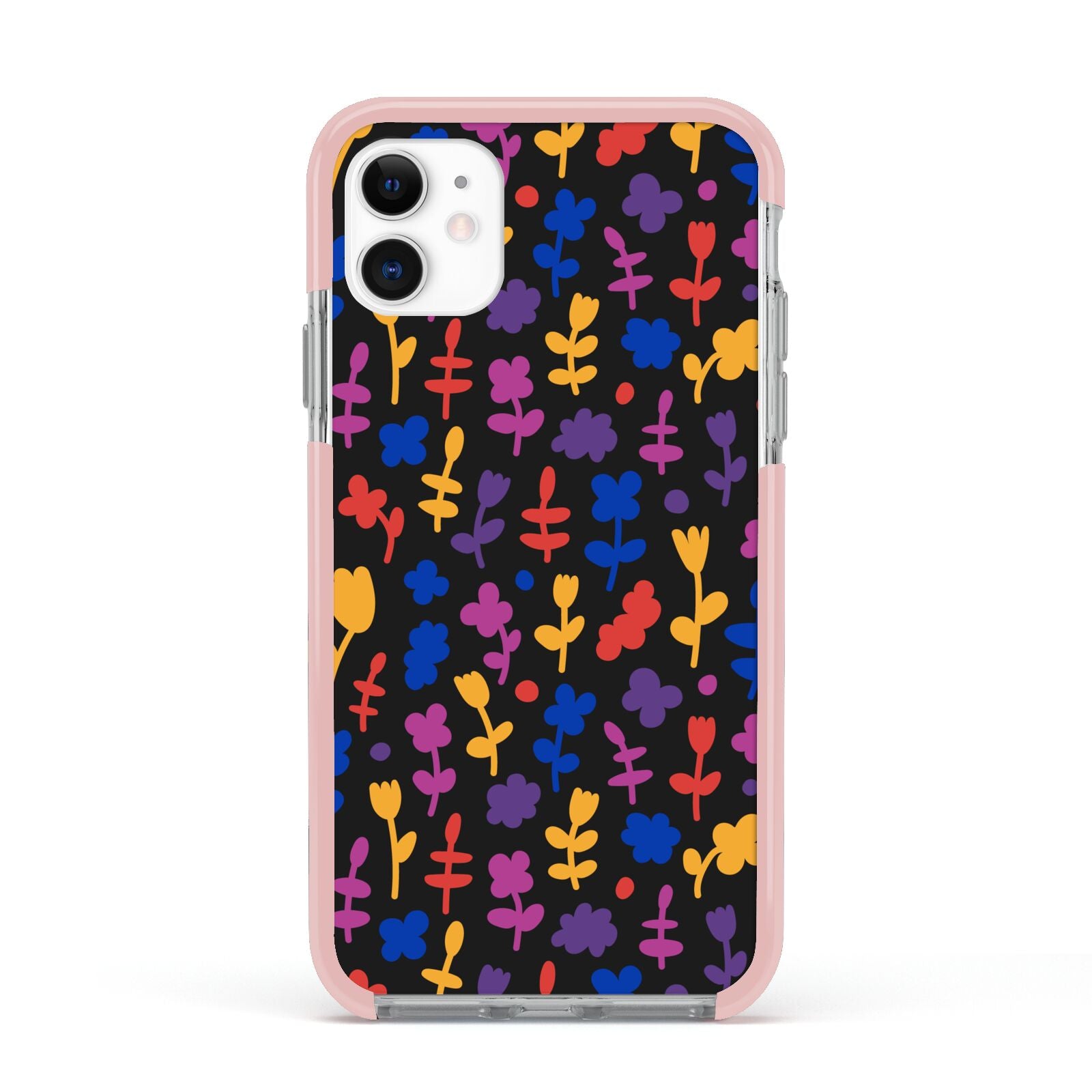 Abstract Floral Apple iPhone 11 in White with Pink Impact Case