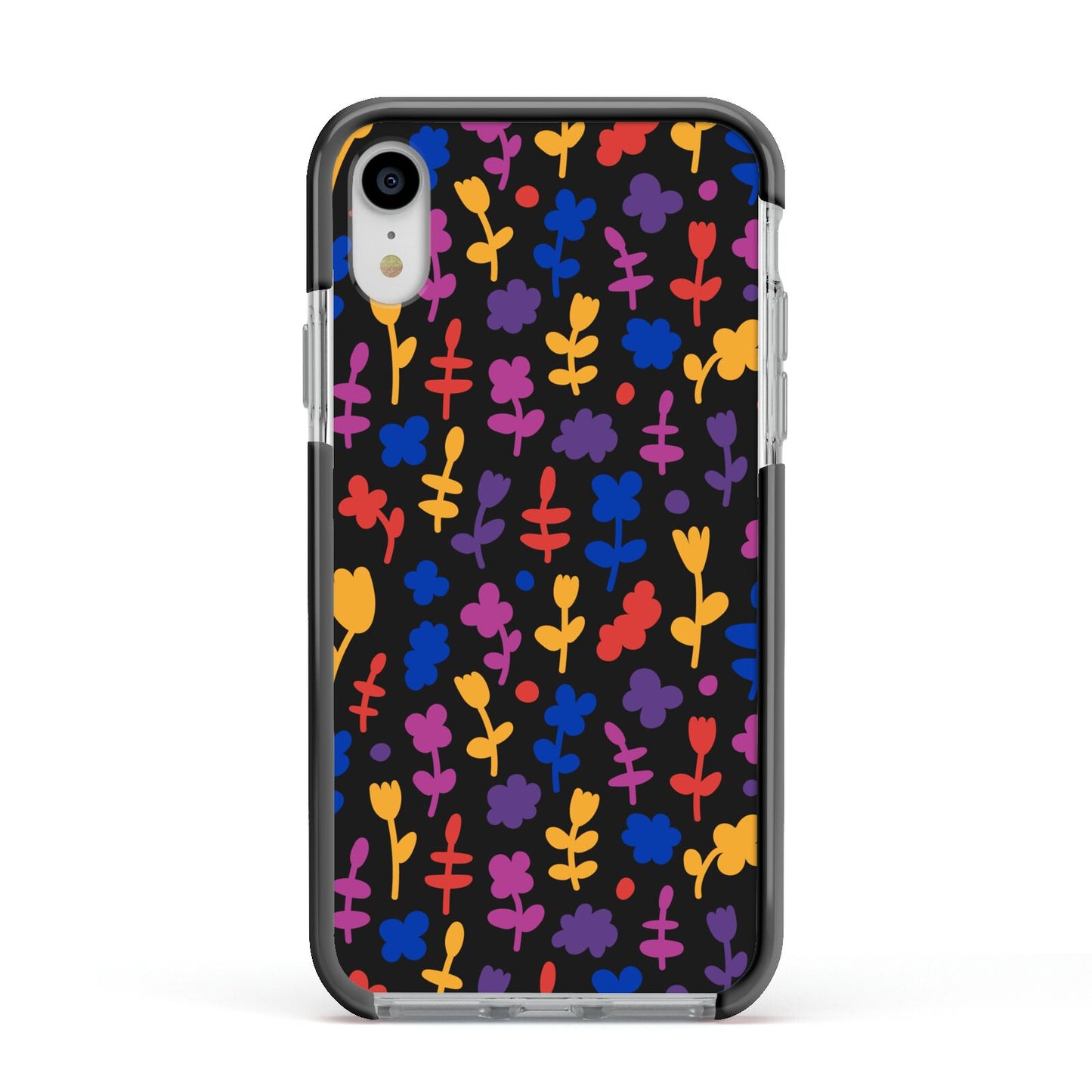 Abstract Floral Apple iPhone XR Impact Case Black Edge on Silver Phone
