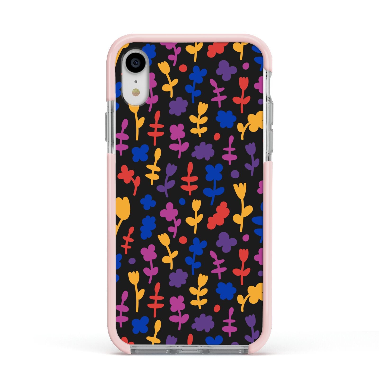 Abstract Floral Apple iPhone XR Impact Case Pink Edge on Silver Phone