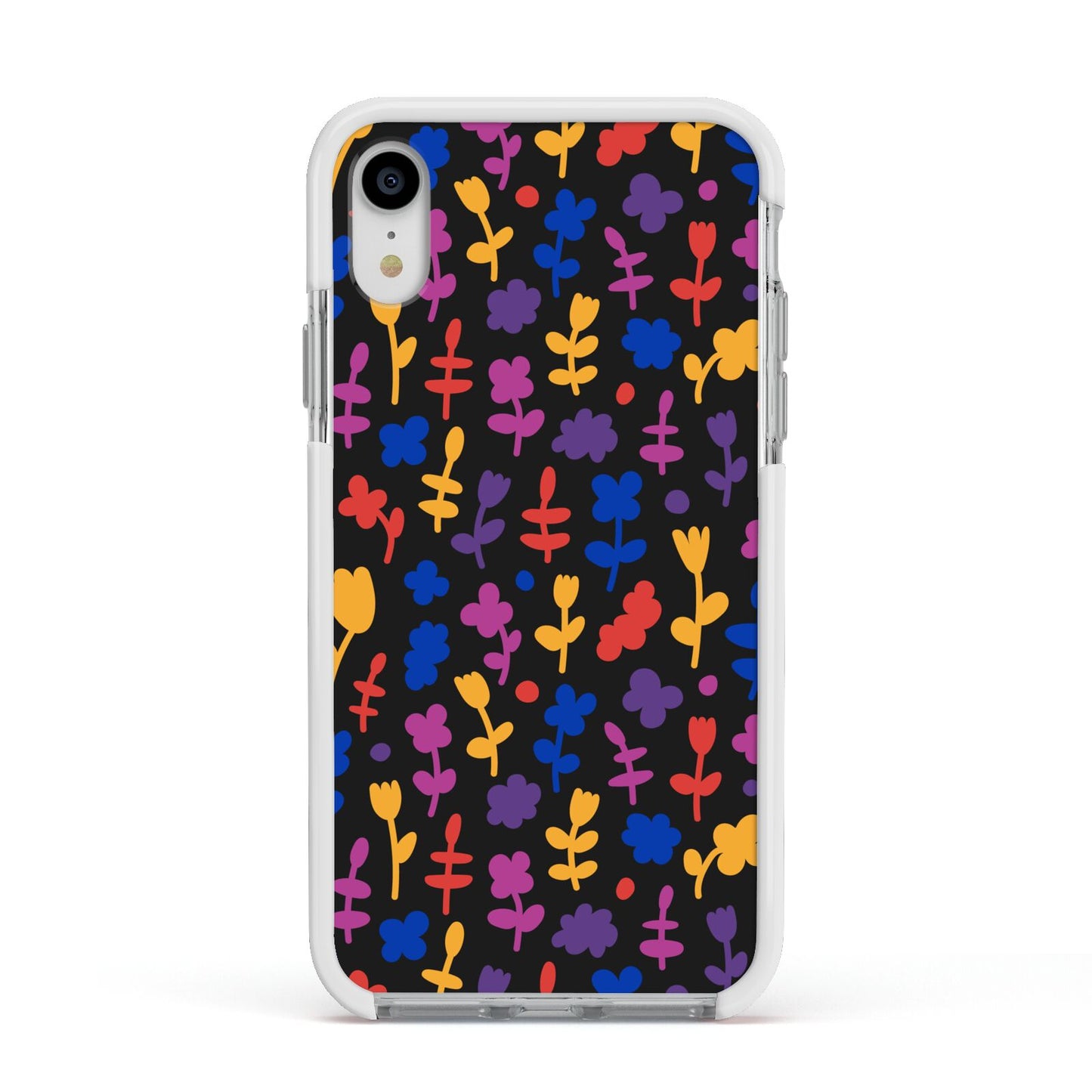 Abstract Floral Apple iPhone XR Impact Case White Edge on Silver Phone