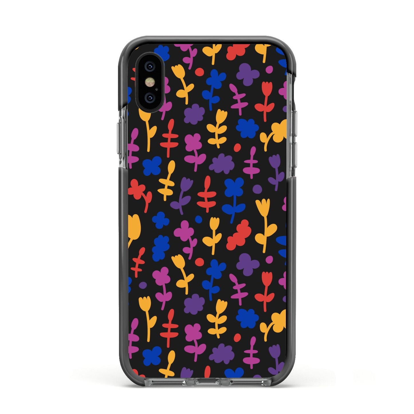 Abstract Floral Apple iPhone Xs Impact Case Black Edge on Black Phone