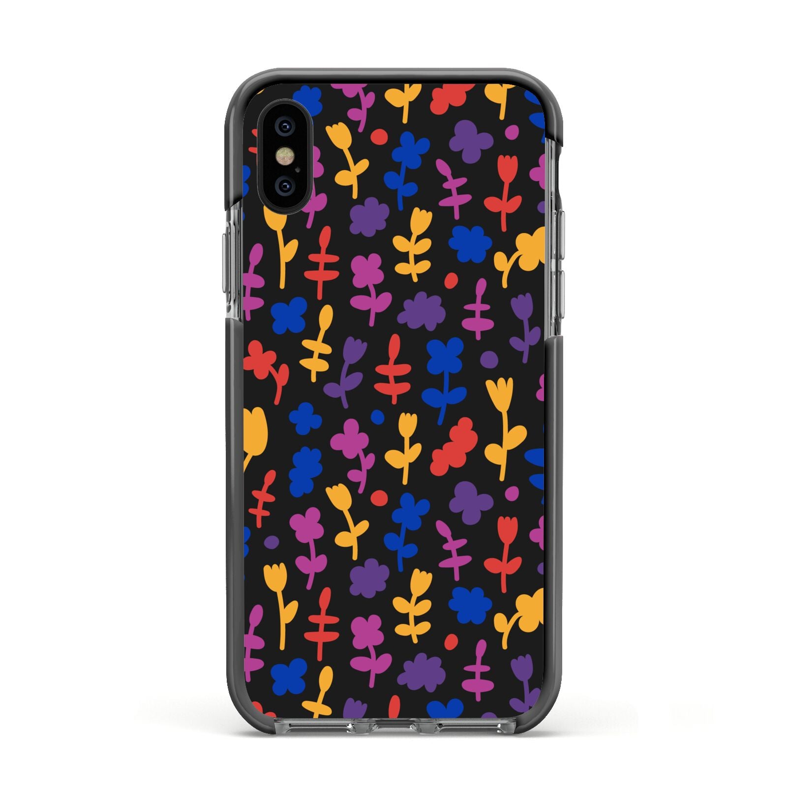 Abstract Floral Apple iPhone Xs Impact Case Black Edge on Black Phone