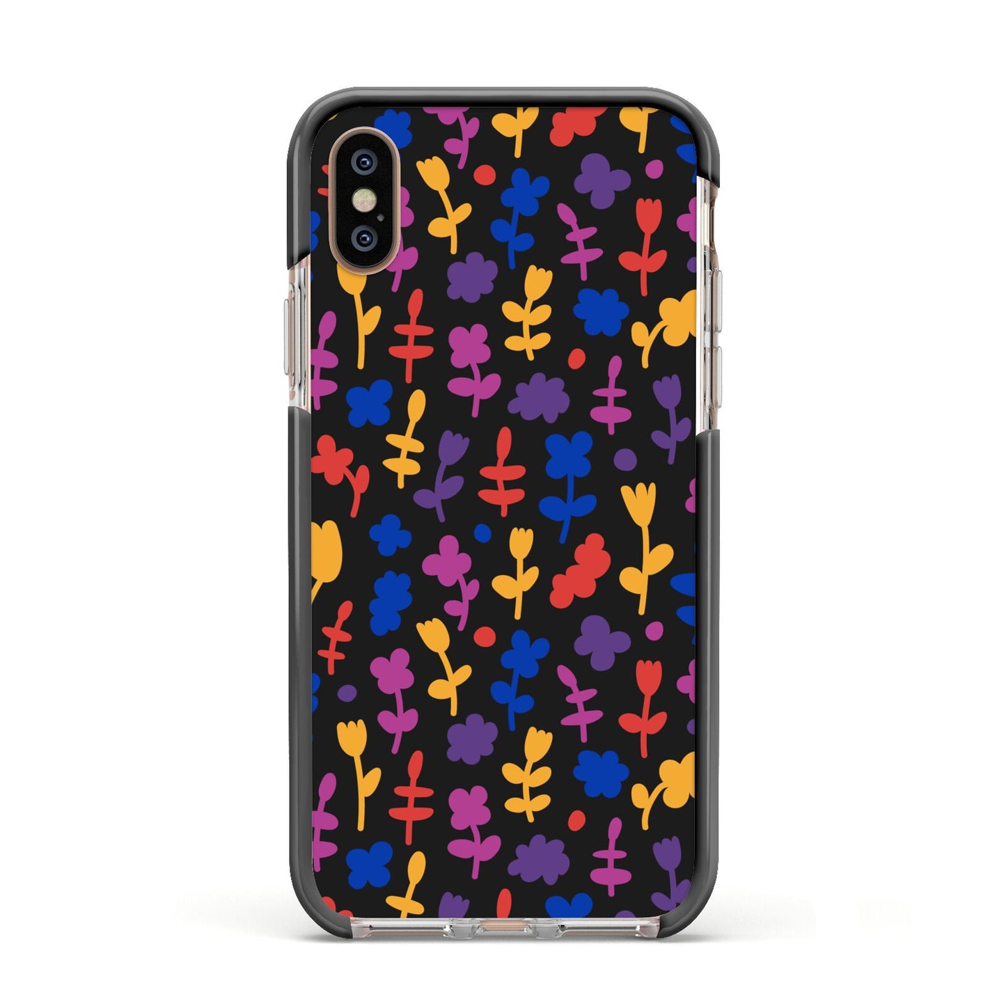 Abstract Floral Apple iPhone Xs Impact Case Black Edge on Gold Phone