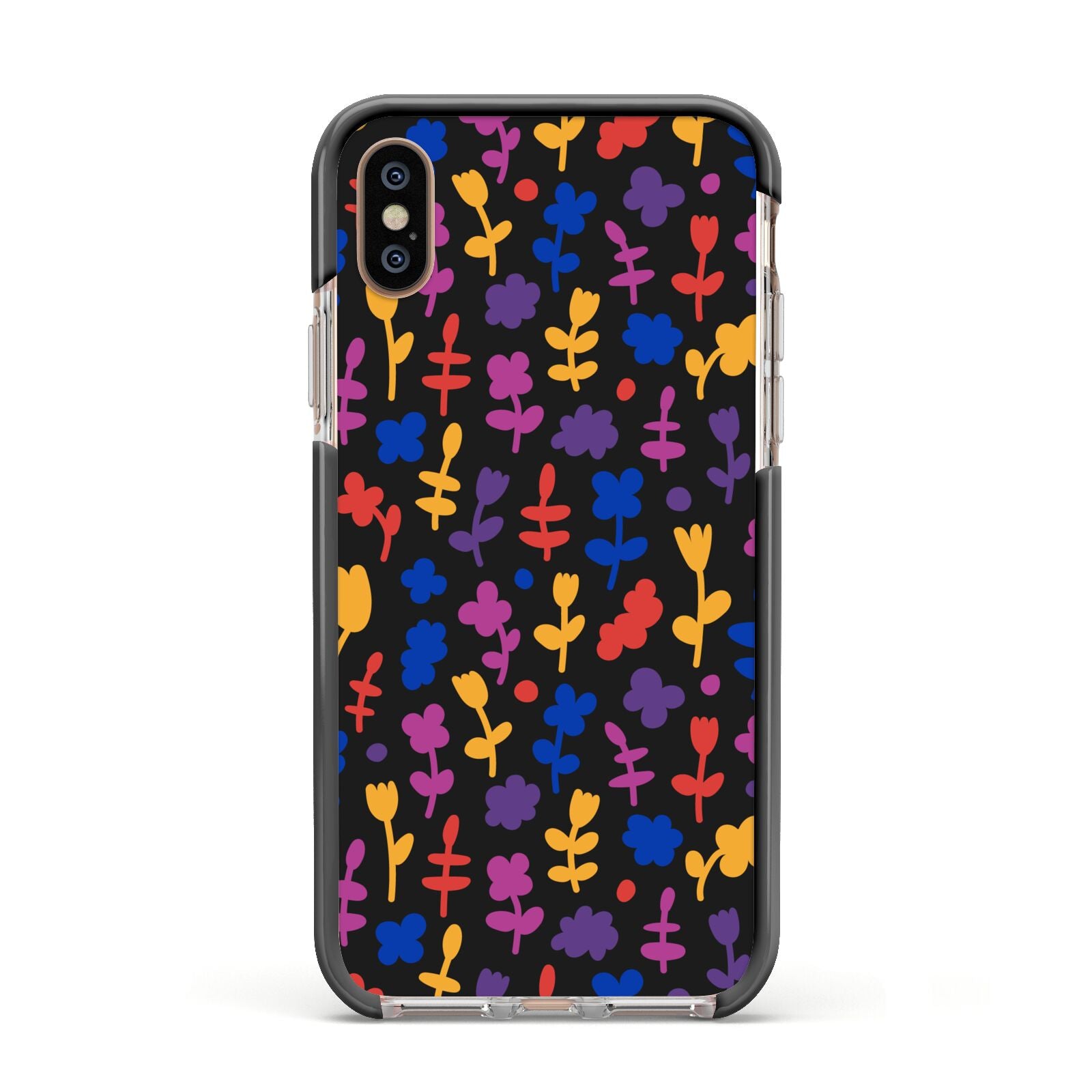 Abstract Floral Apple iPhone Xs Impact Case Black Edge on Gold Phone