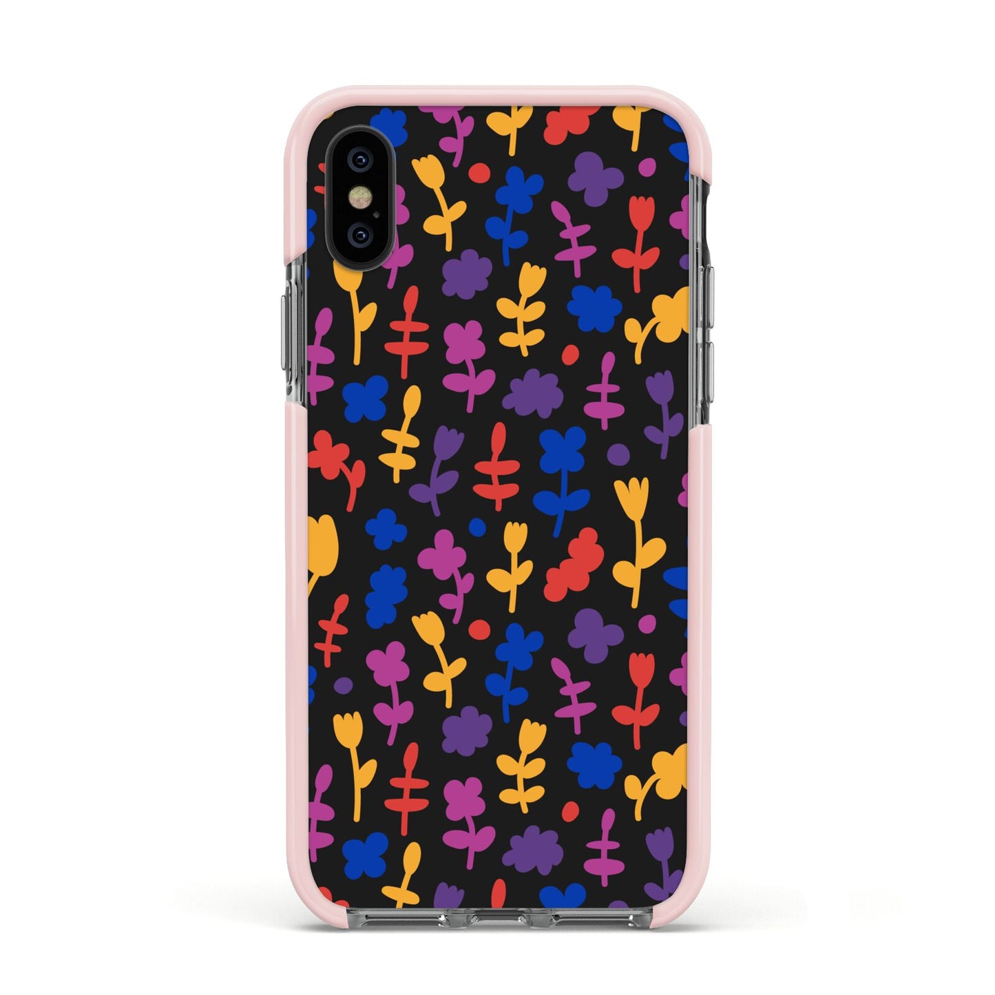 Abstract Floral Apple iPhone Xs Impact Case Pink Edge on Black Phone