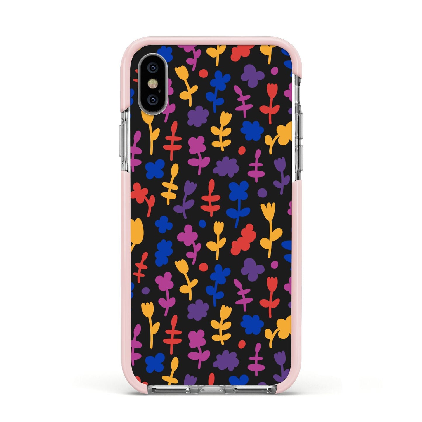 Abstract Floral Apple iPhone Xs Impact Case Pink Edge on Silver Phone