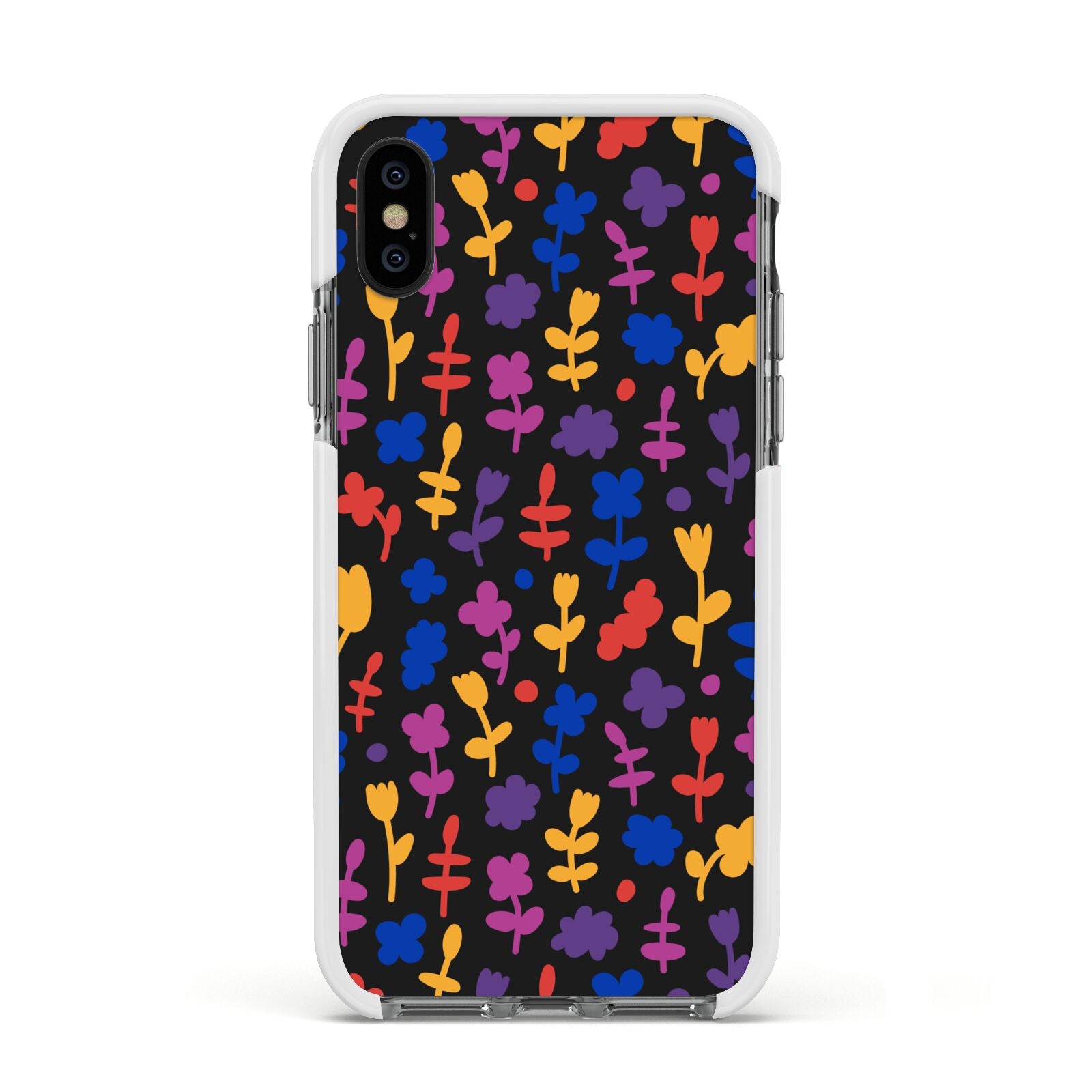 Abstract Floral Apple iPhone Xs Impact Case White Edge on Black Phone