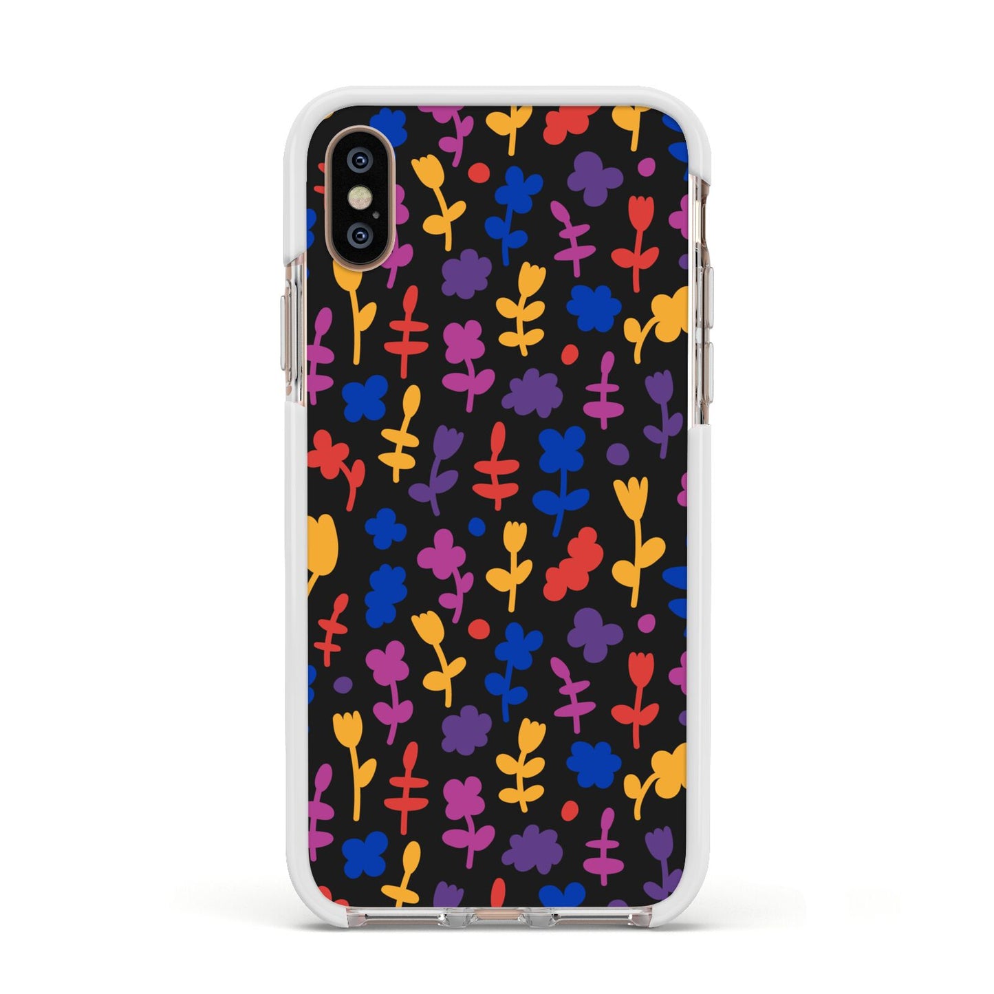 Abstract Floral Apple iPhone Xs Impact Case White Edge on Gold Phone