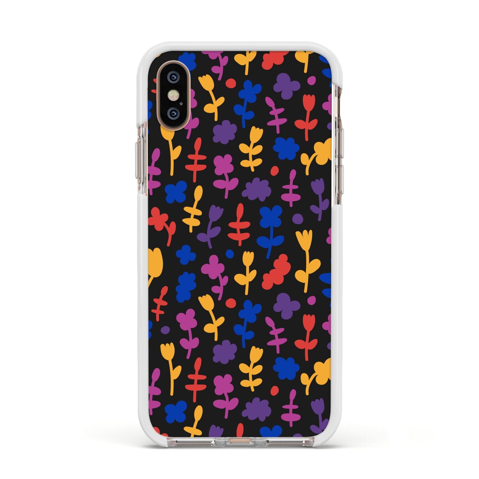 Abstract Floral Apple iPhone Xs Impact Case White Edge on Gold Phone