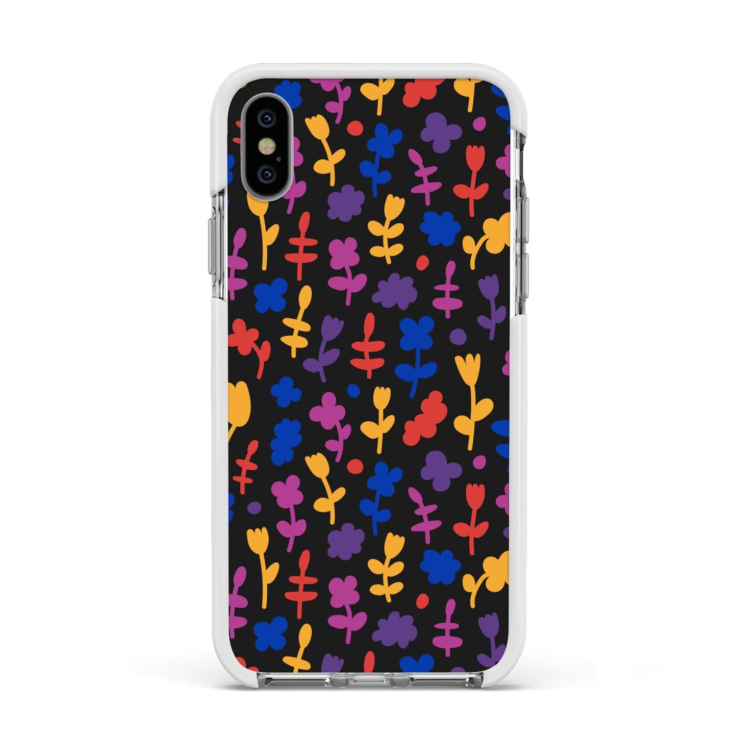 Abstract Floral Apple iPhone Xs Impact Case White Edge on Silver Phone