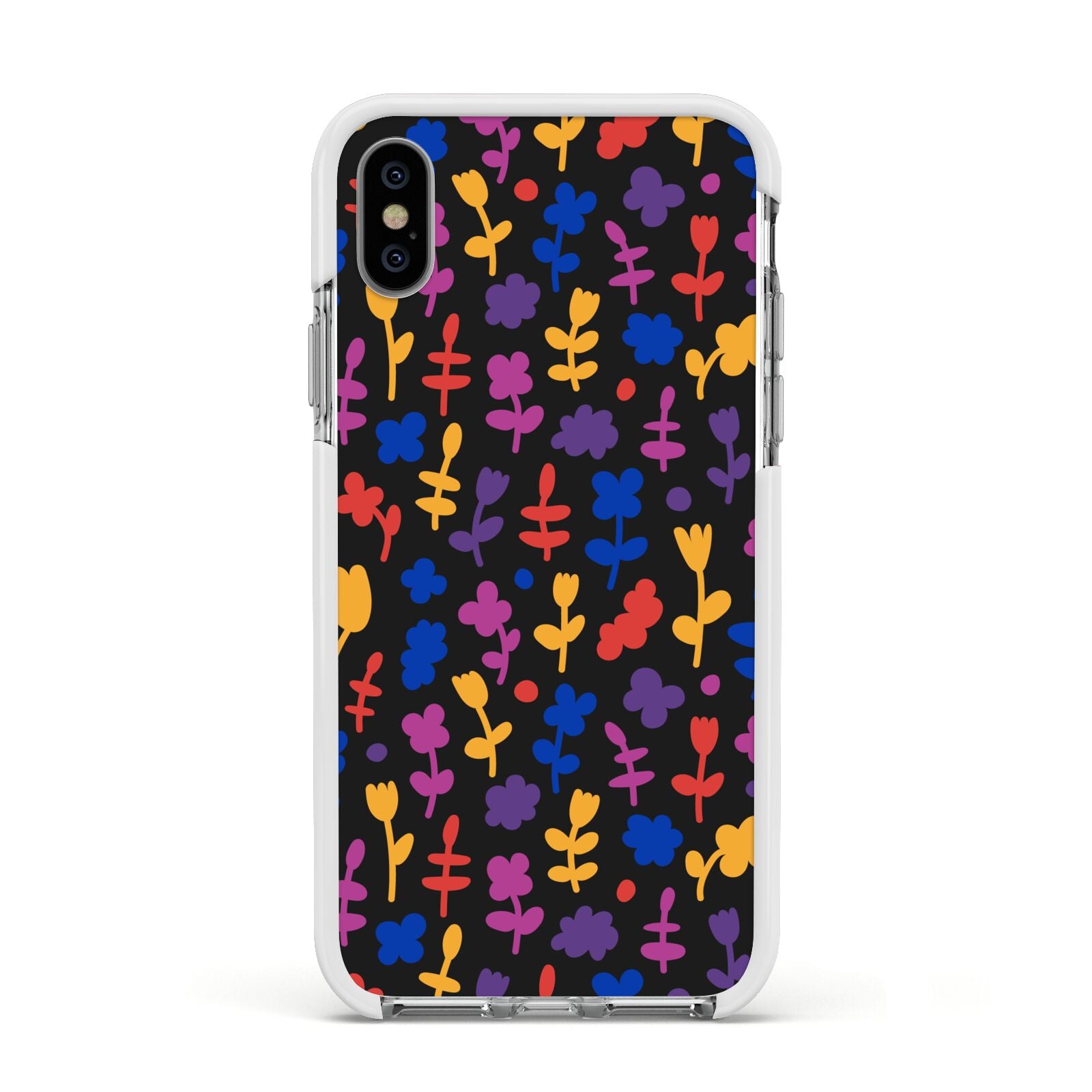 Abstract Floral Apple iPhone Xs Impact Case White Edge on Silver Phone