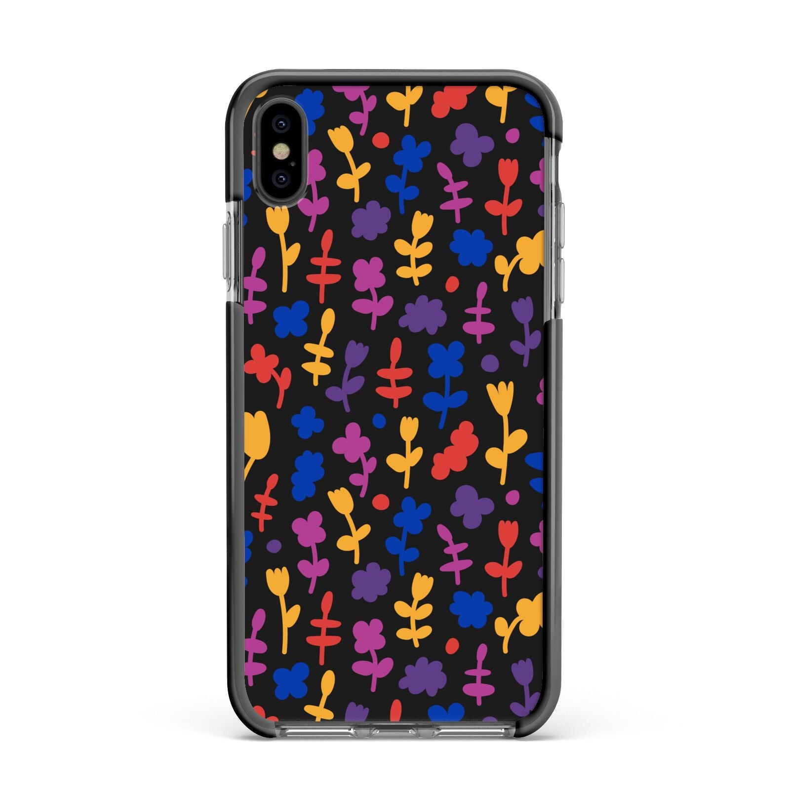 Abstract Floral Apple iPhone Xs Max Impact Case Black Edge on Black Phone