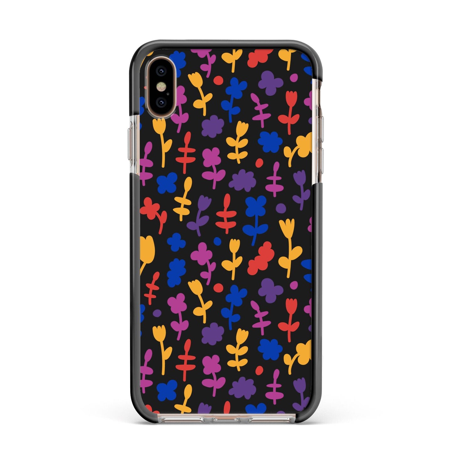 Abstract Floral Apple iPhone Xs Max Impact Case Black Edge on Gold Phone
