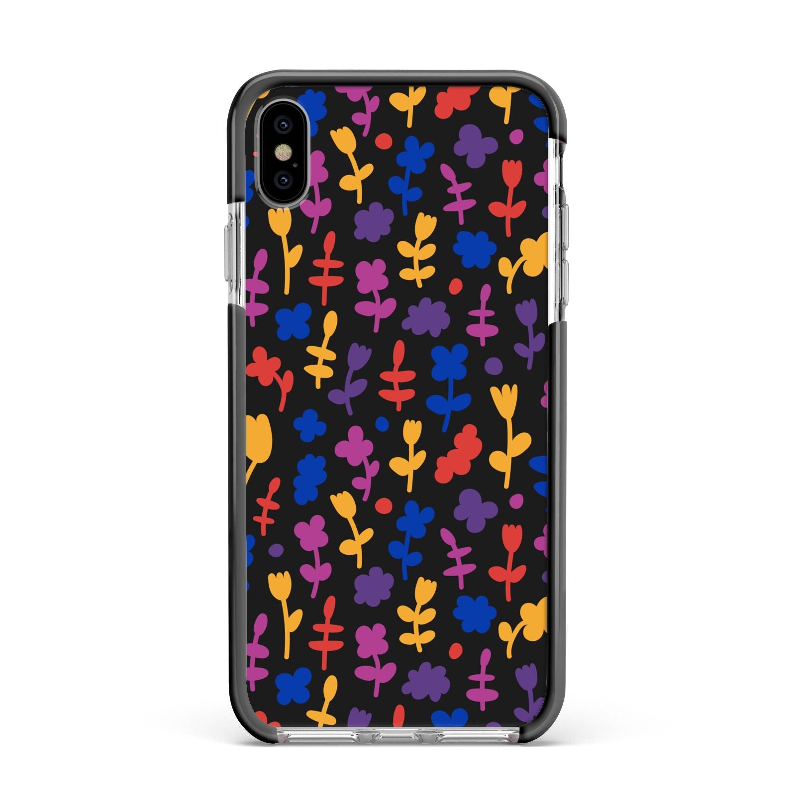 Abstract Floral Apple iPhone Xs Max Impact Case Black Edge on Silver Phone