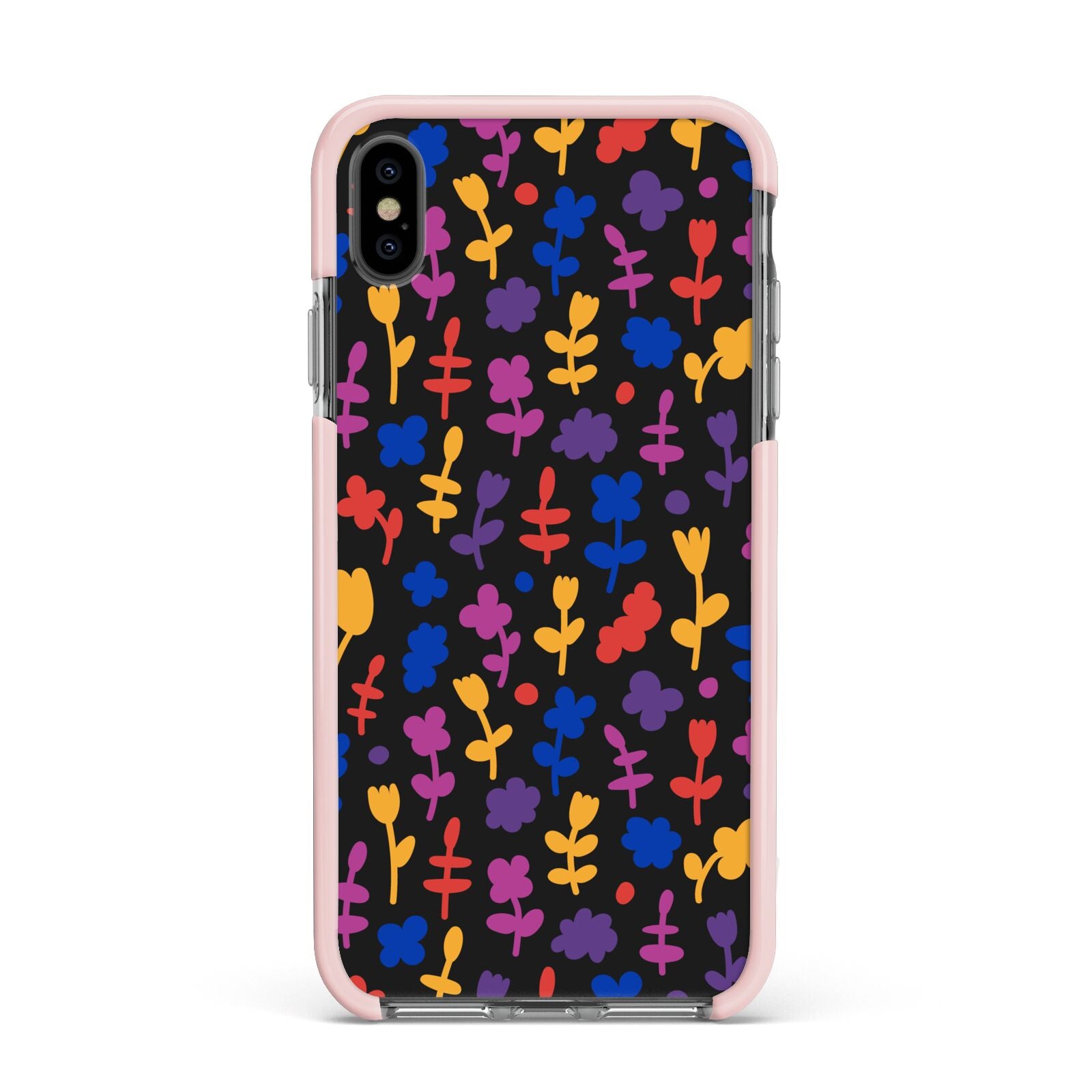 Abstract Floral Apple iPhone Xs Max Impact Case Pink Edge on Black Phone