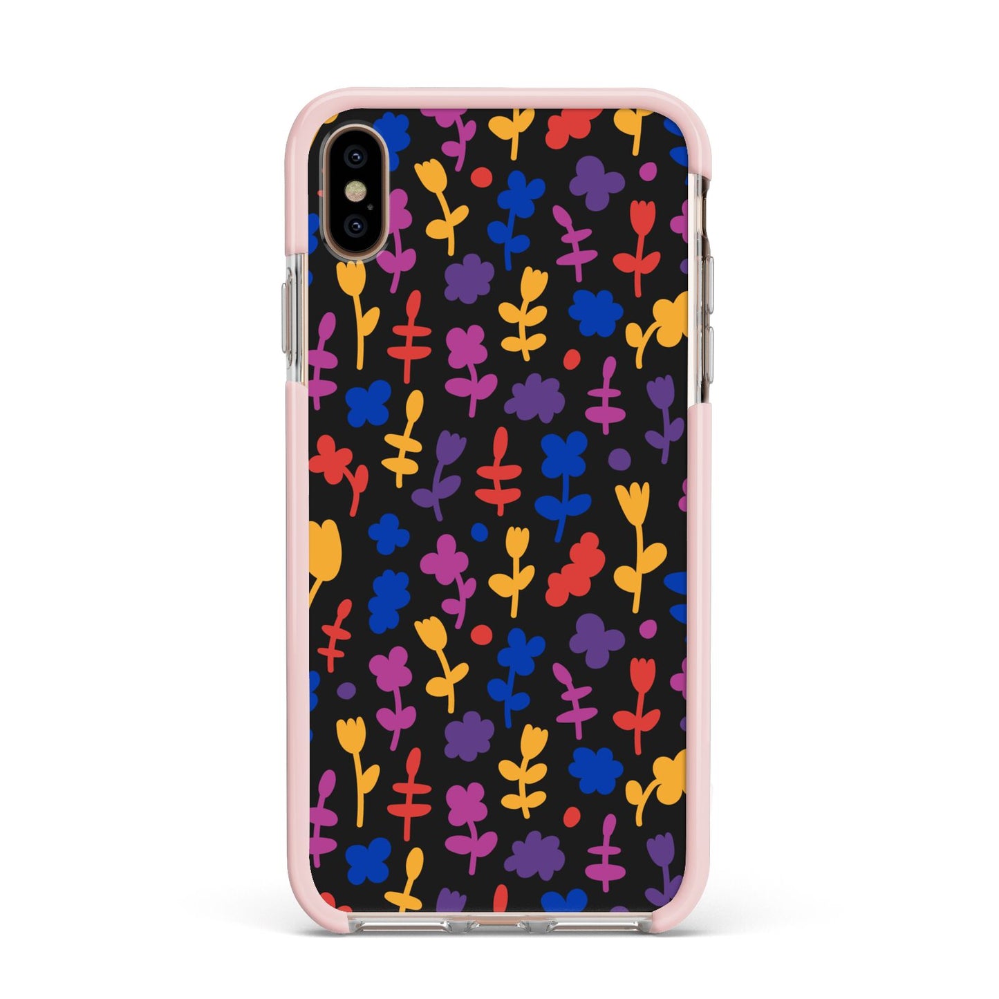 Abstract Floral Apple iPhone Xs Max Impact Case Pink Edge on Gold Phone