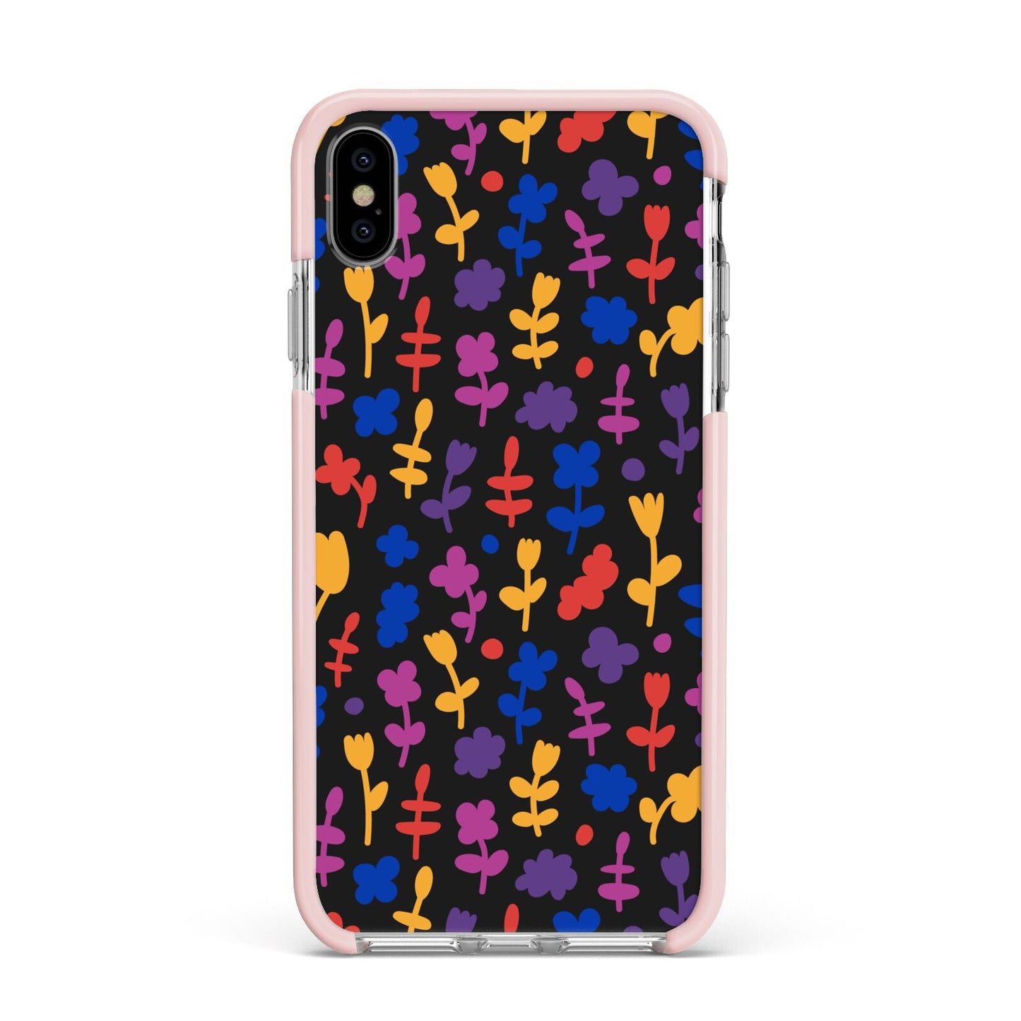 Abstract Floral Apple iPhone Xs Max Impact Case Pink Edge on Silver Phone