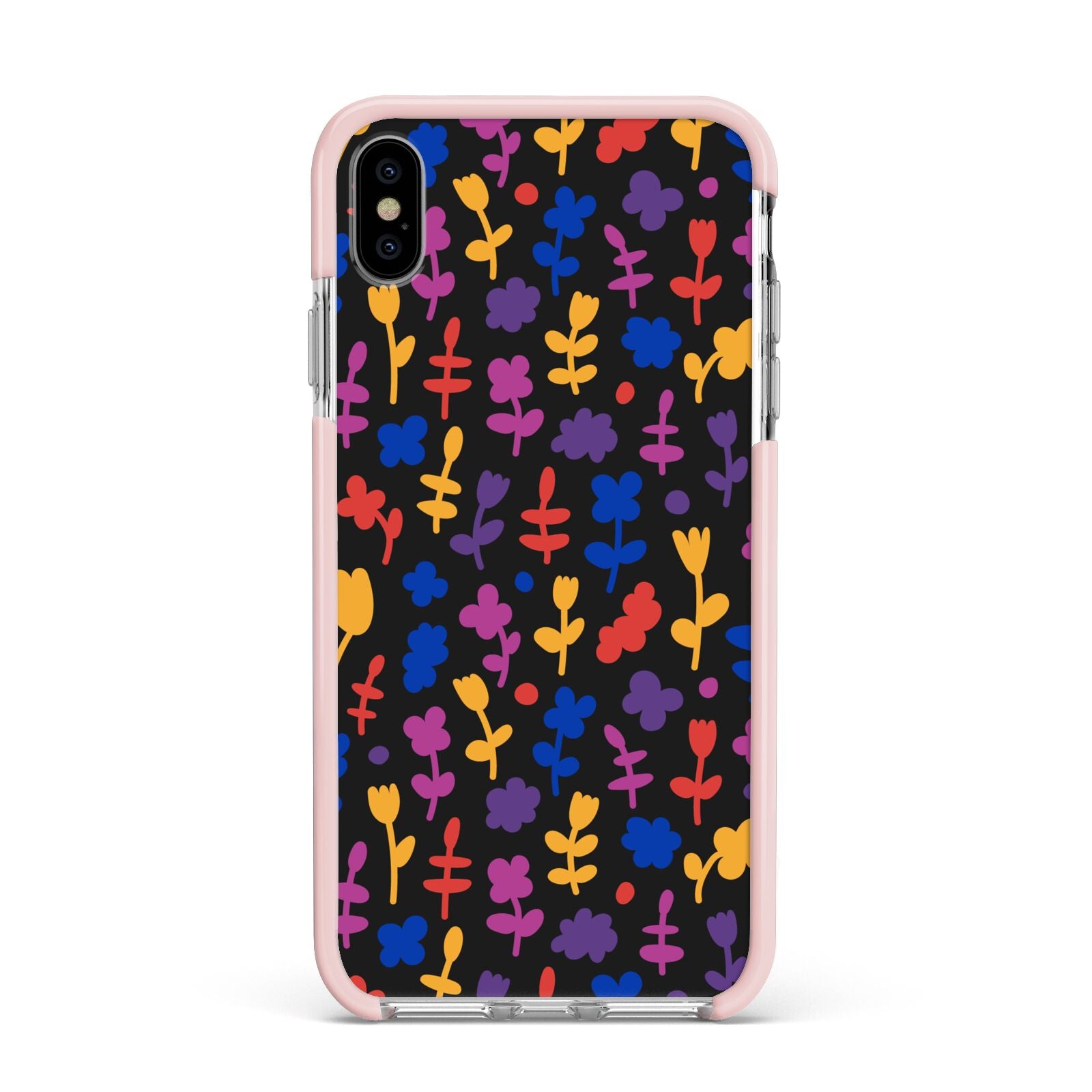Abstract Floral Apple iPhone Xs Max Impact Case Pink Edge on Silver Phone
