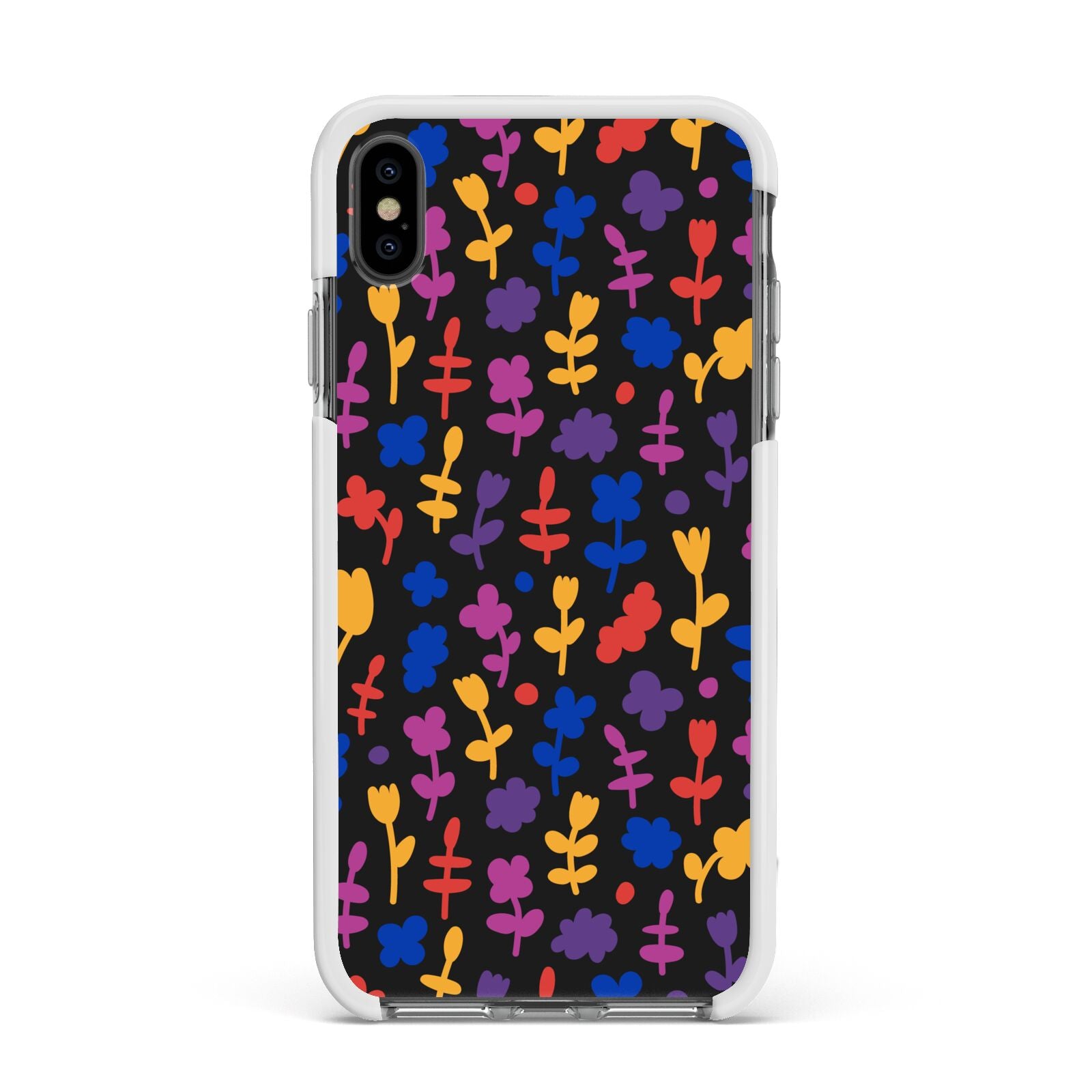 Abstract Floral Apple iPhone Xs Max Impact Case White Edge on Black Phone