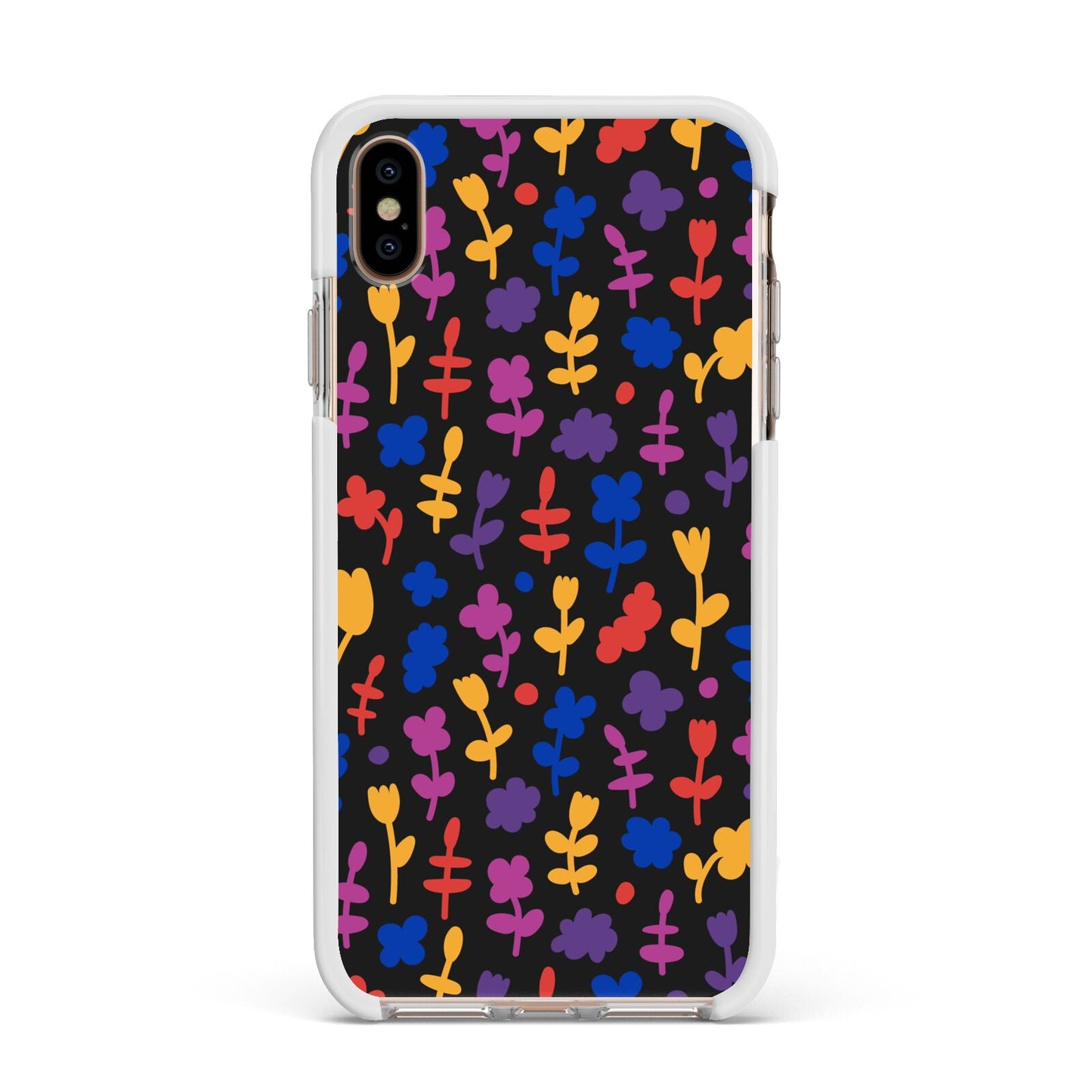 Abstract Floral Apple iPhone Xs Max Impact Case White Edge on Gold Phone