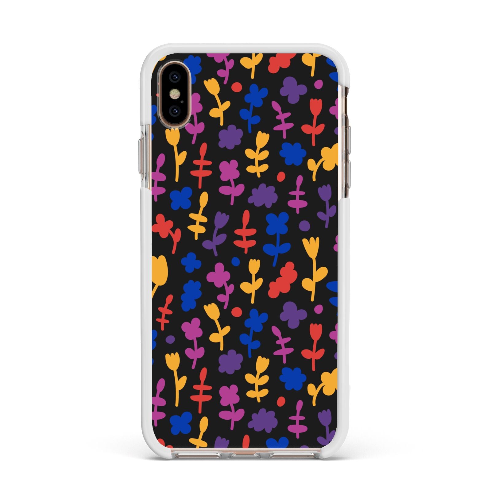 Abstract Floral Apple iPhone Xs Max Impact Case White Edge on Gold Phone