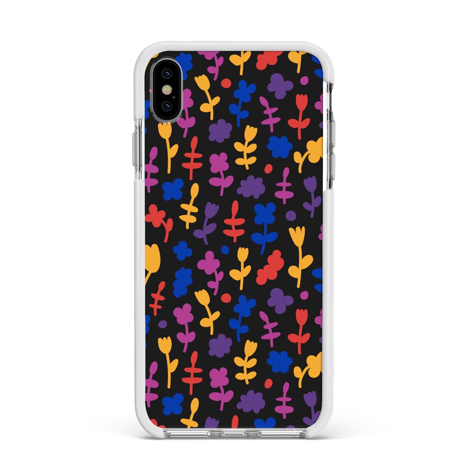 Abstract Floral Apple iPhone Xs Max Impact Case White Edge on Silver Phone