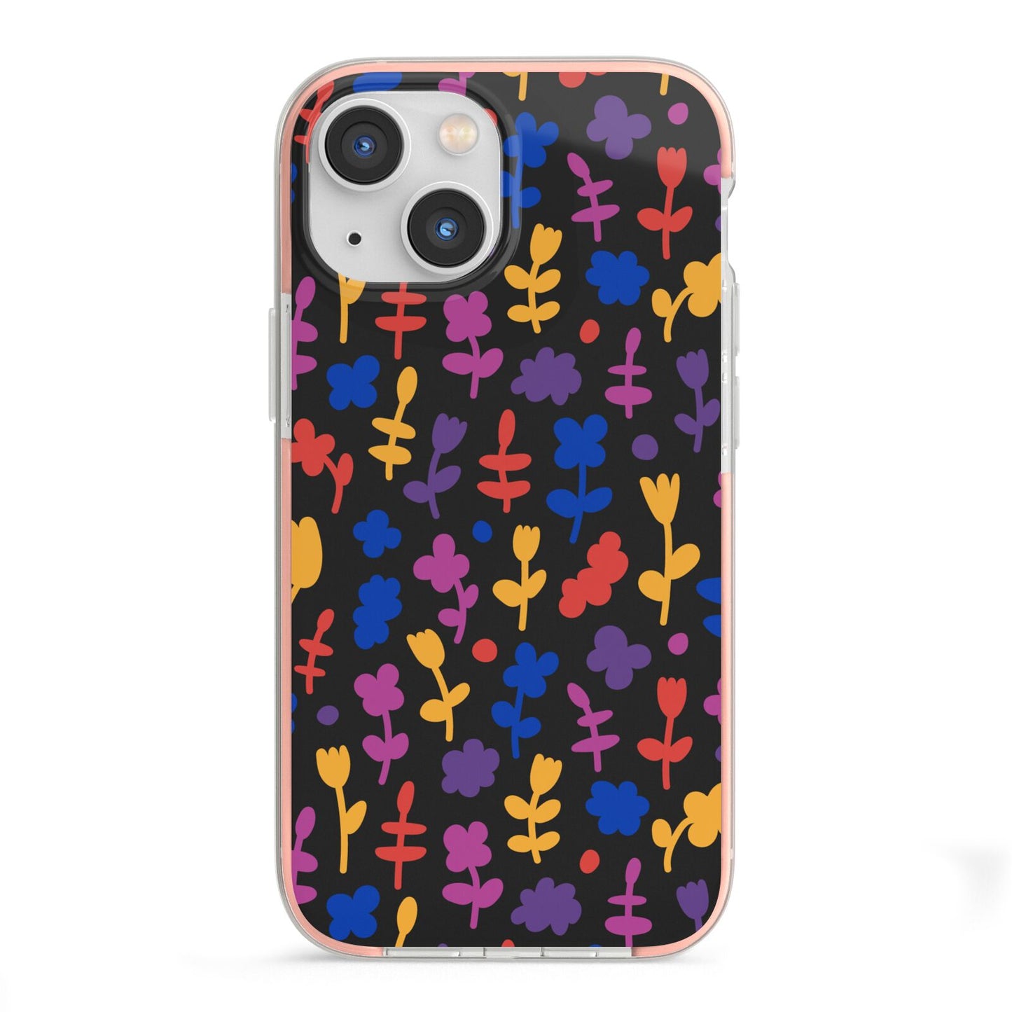 Abstract Floral iPhone 13 Mini TPU Impact Case with Pink Edges