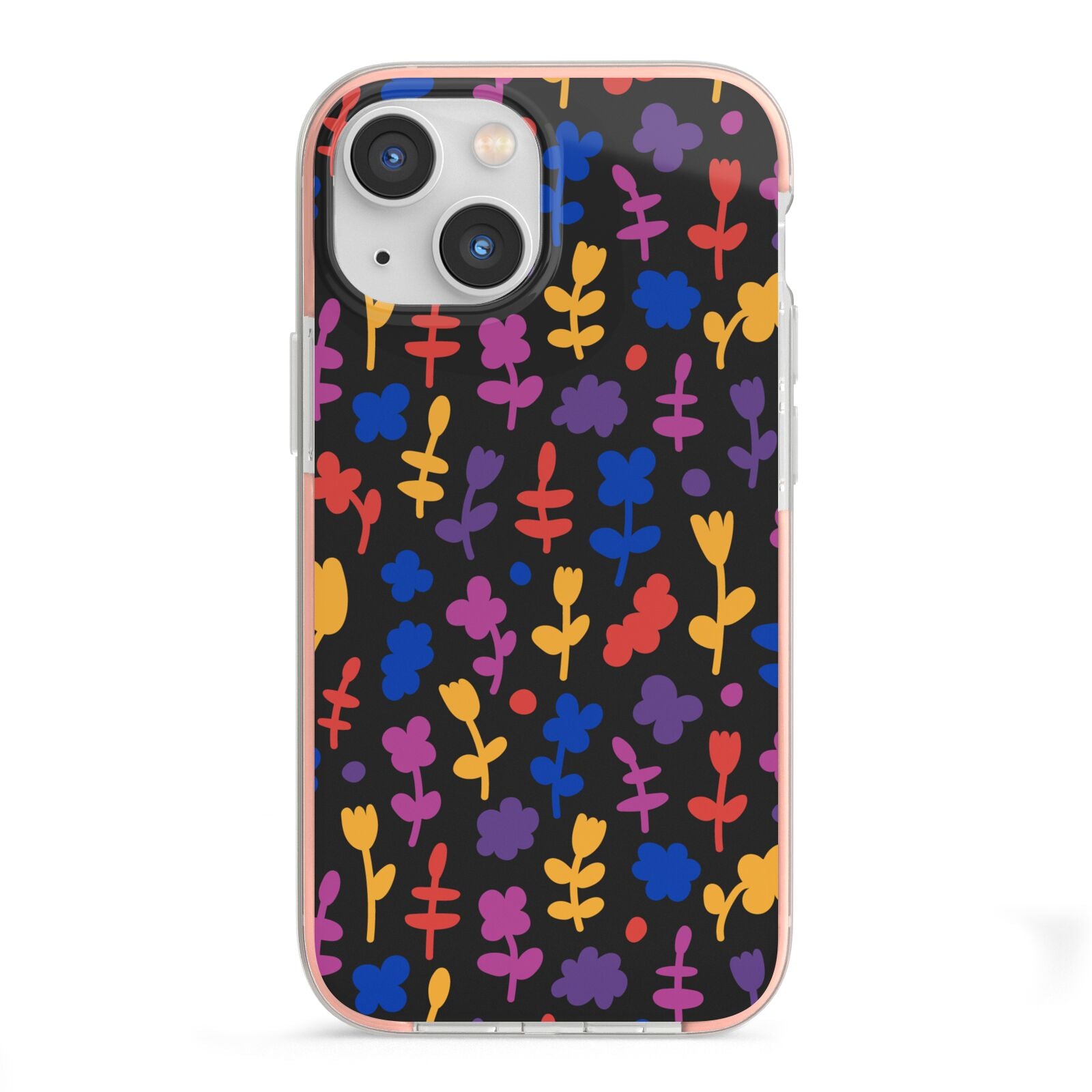 Abstract Floral iPhone 13 Mini TPU Impact Case with Pink Edges