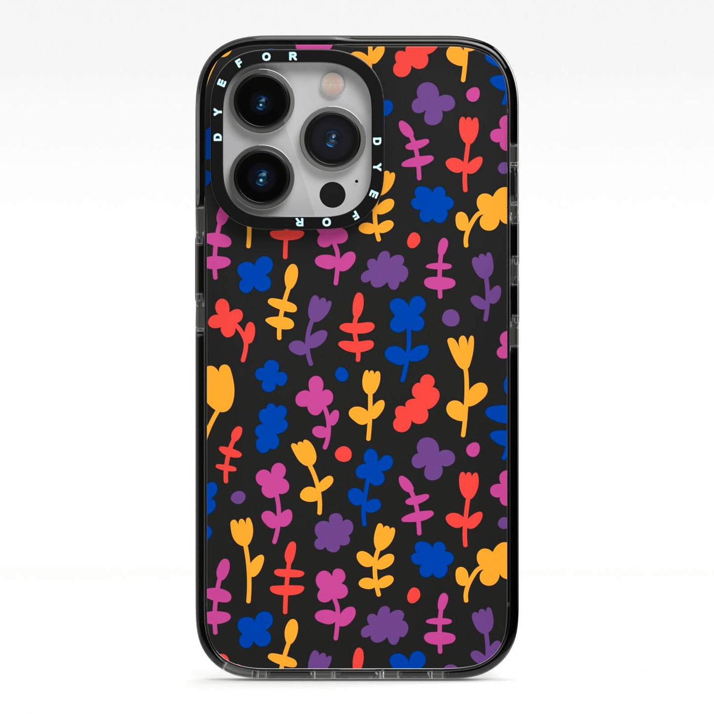 Abstract Floral iPhone 13 Pro Black Impact Case on Silver phone