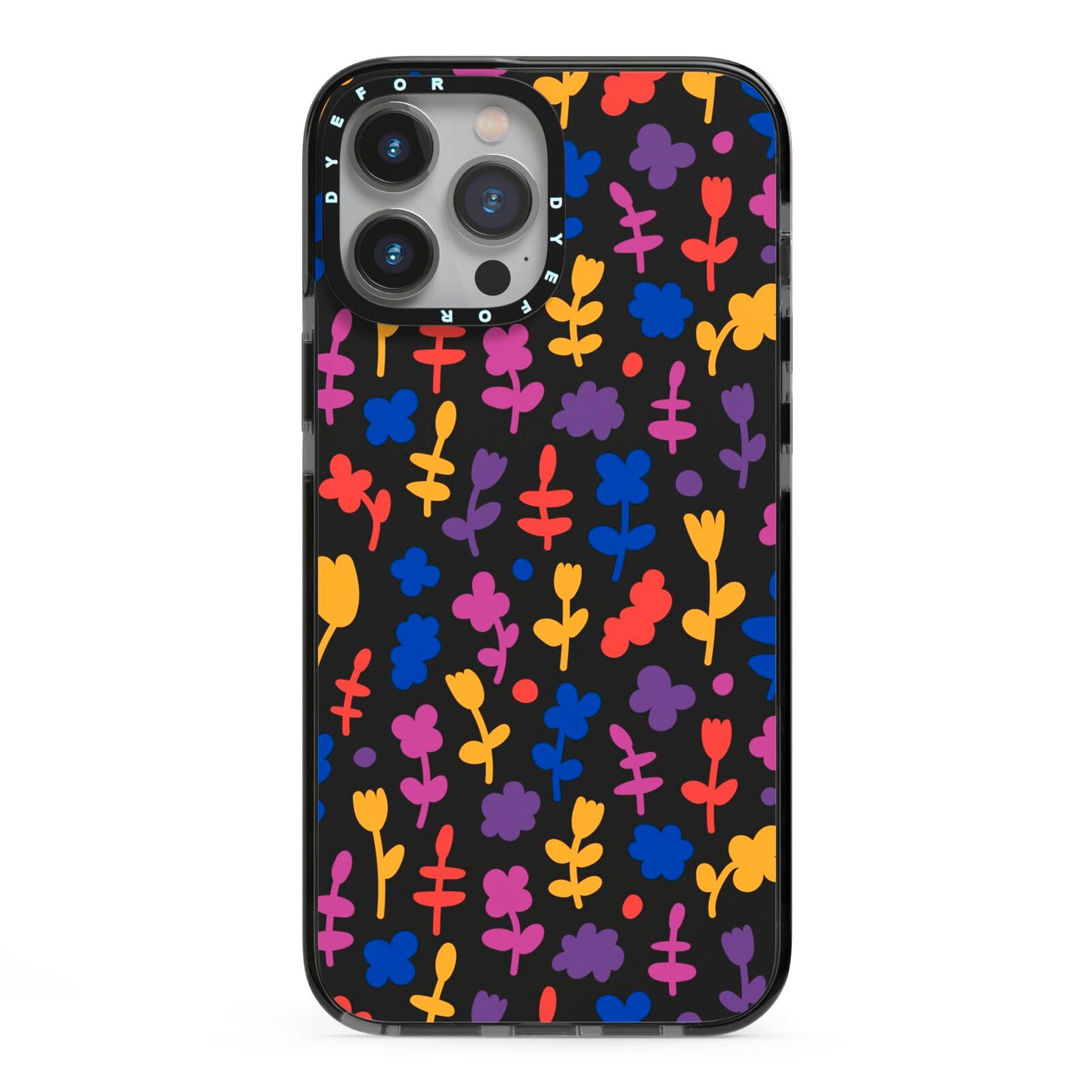 Abstract Floral iPhone 13 Pro Max Black Impact Case on Silver phone