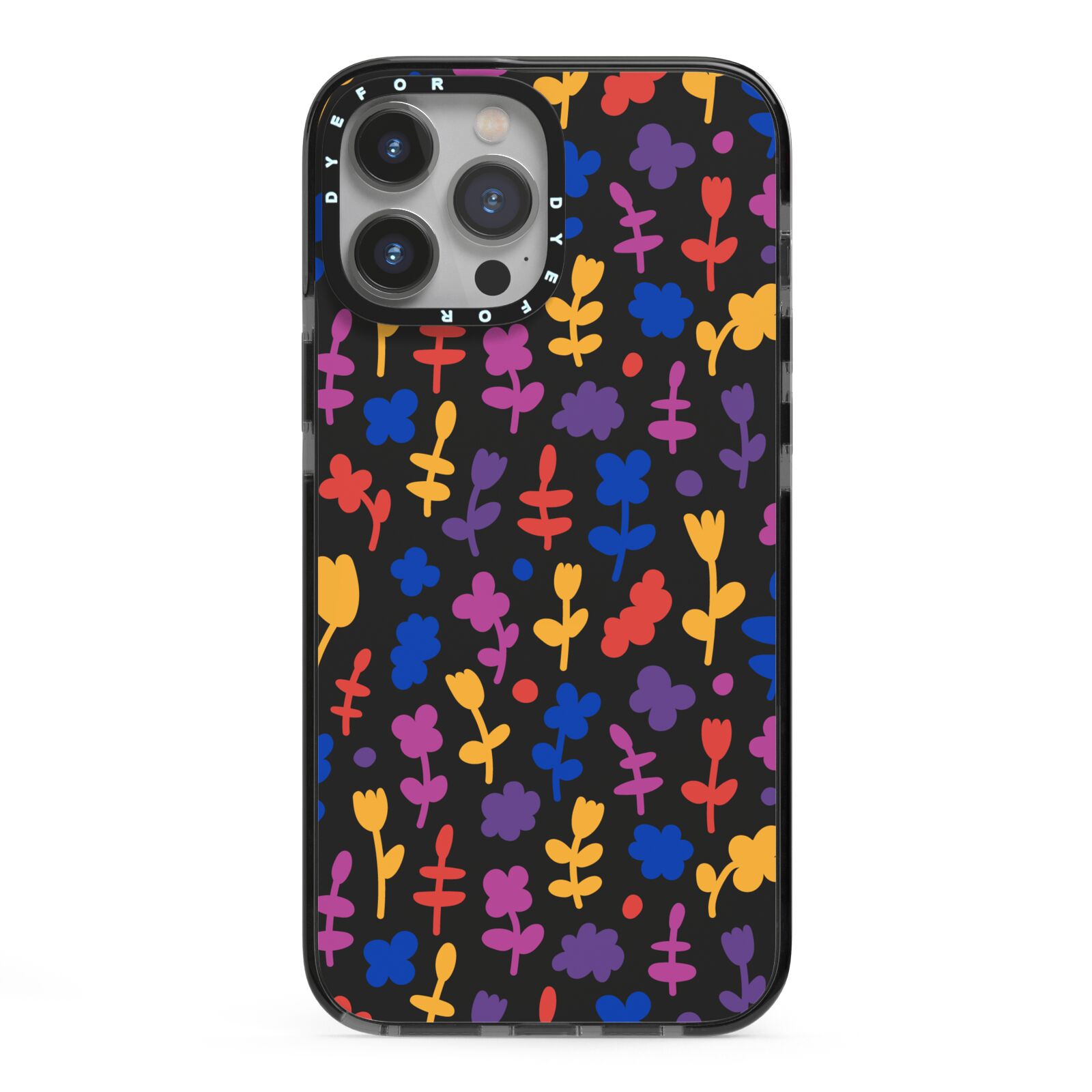 Abstract Floral iPhone 13 Pro Max Black Impact Case on Silver phone