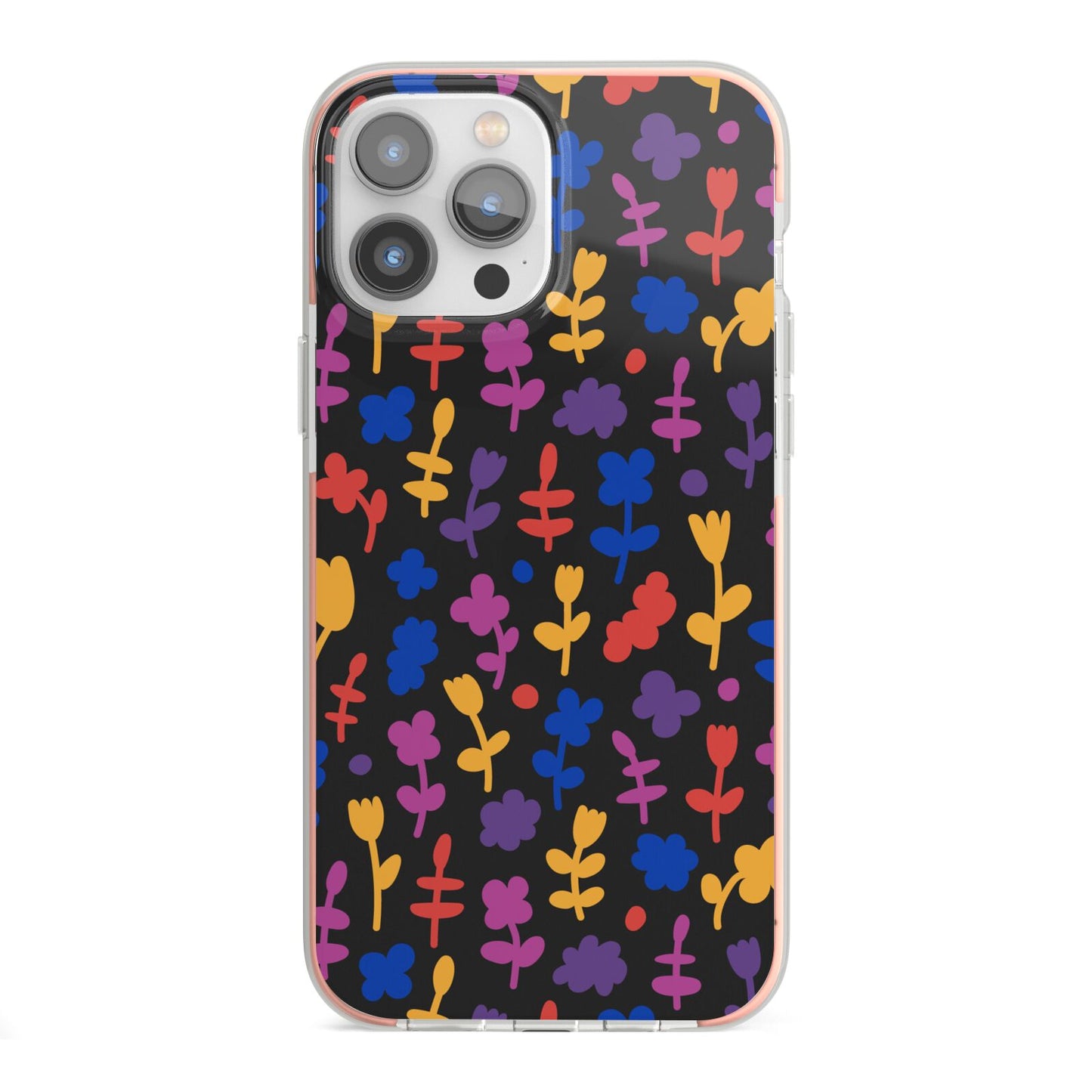 Abstract Floral iPhone 13 Pro Max TPU Impact Case with Pink Edges