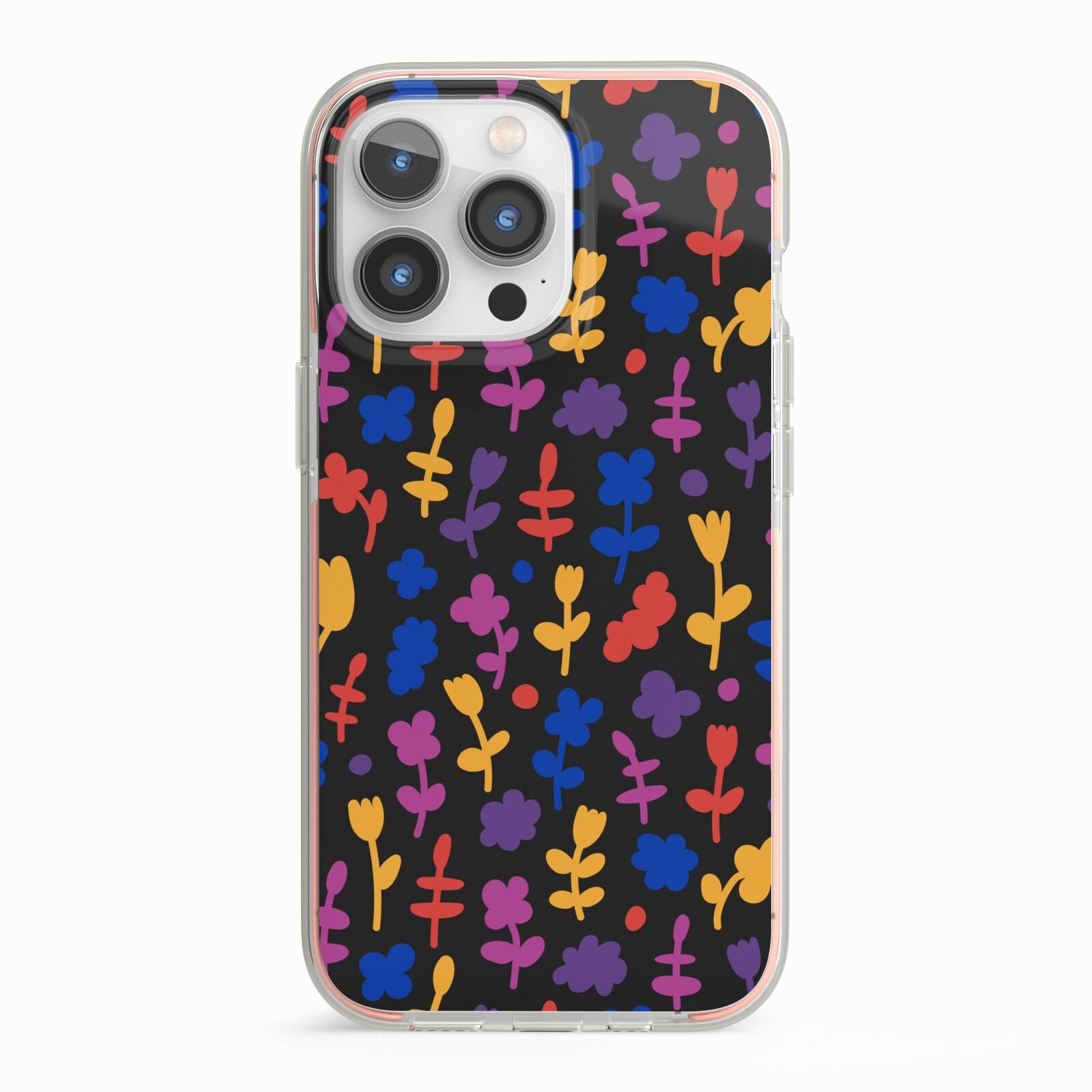 Abstract Floral iPhone 13 Pro TPU Impact Case with Pink Edges